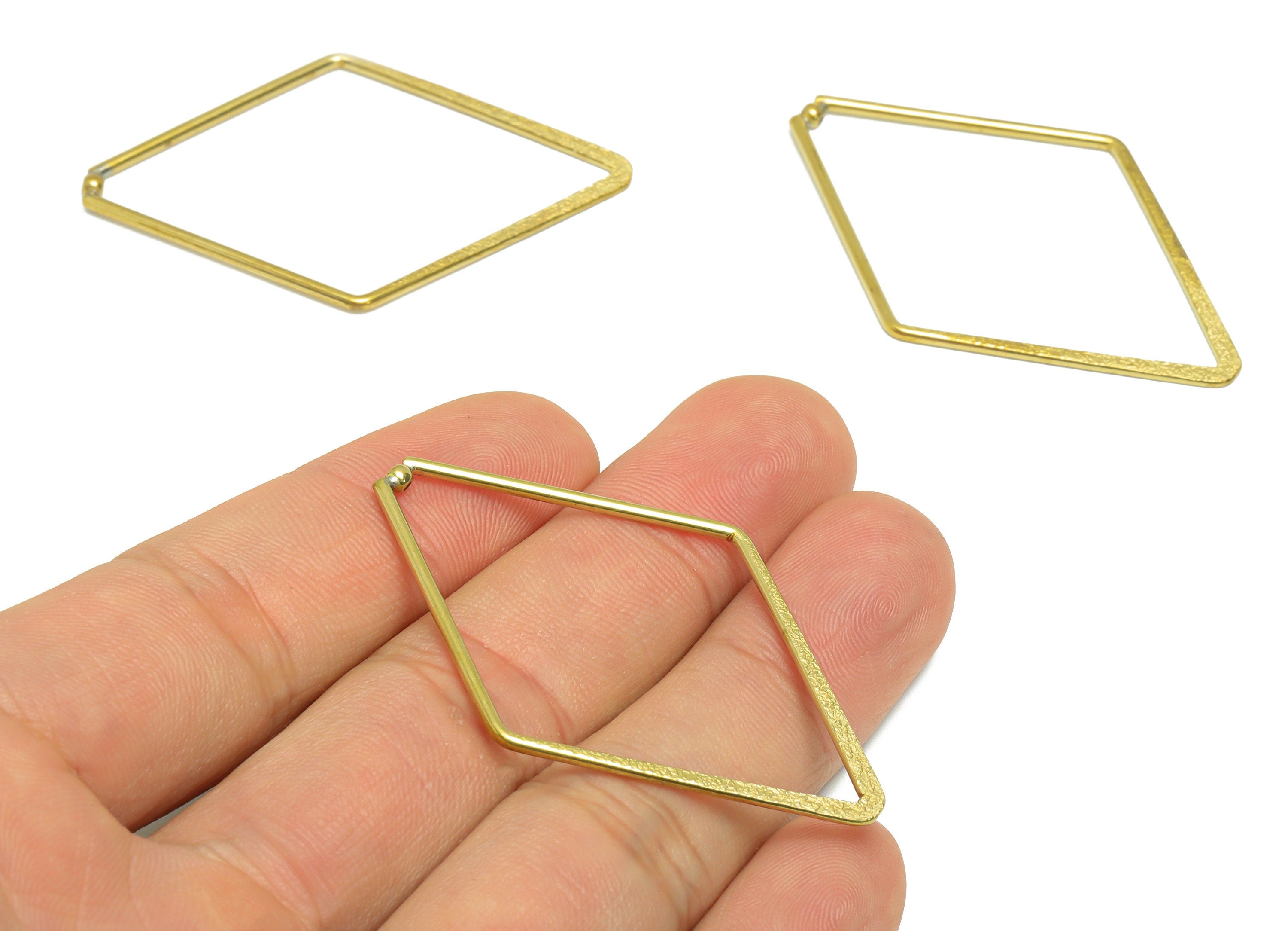 Brass Diamond Earring Charm - Raw Brass Textured Earring Charm - Hammered Rhombic Earring Charm - Bead Pendant - 52.3x34.5x1.3mm - PP9350 - DOMEDBAZAAR