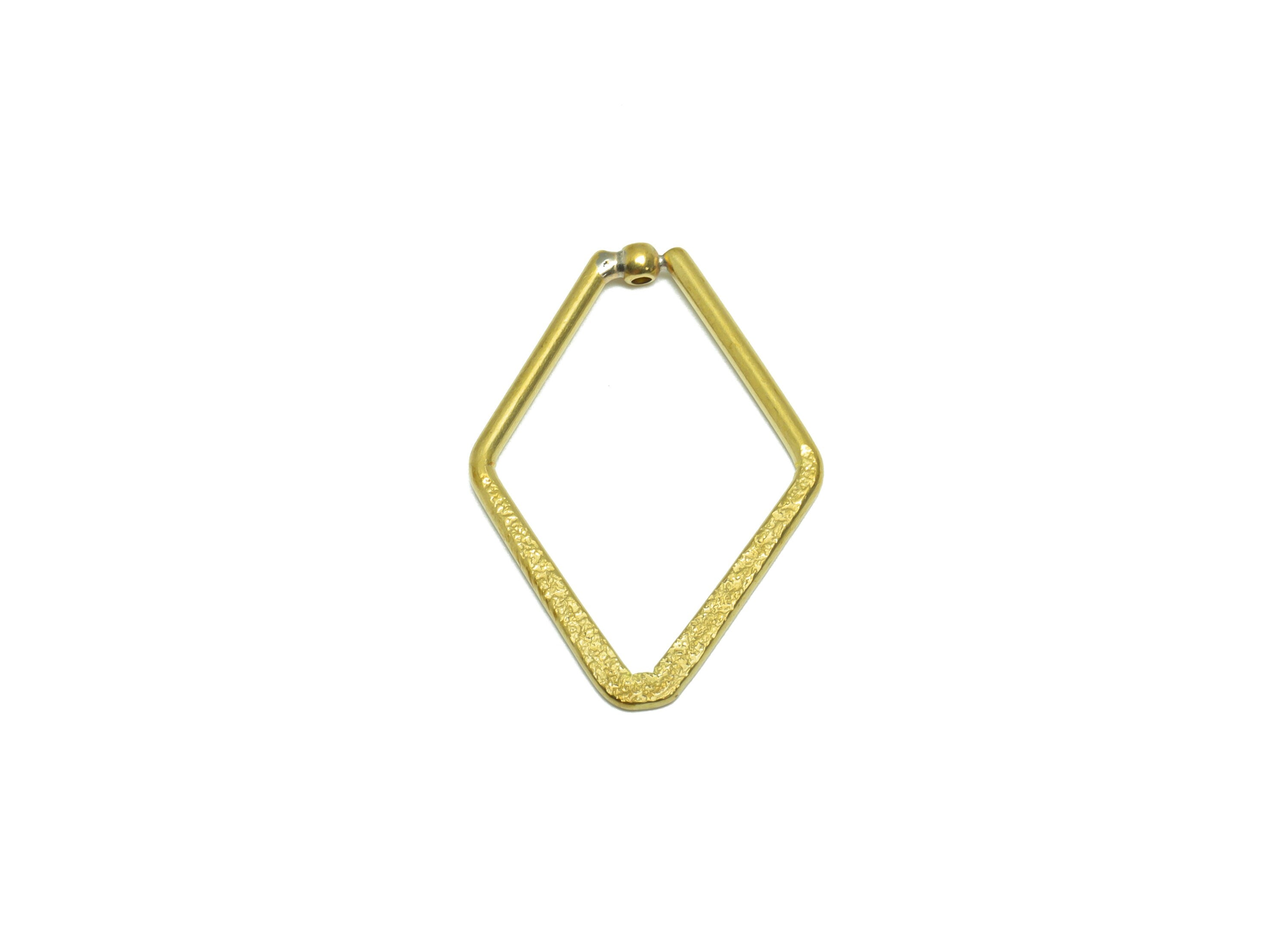 Brass Diamond Earring Charm - Raw Brass Textured Earring Charm - Hammered Rhombic Earring Charm - Bead Pendant - 28.26x19.27x1.29mm - PP9366 - DOMEDBAZAAR