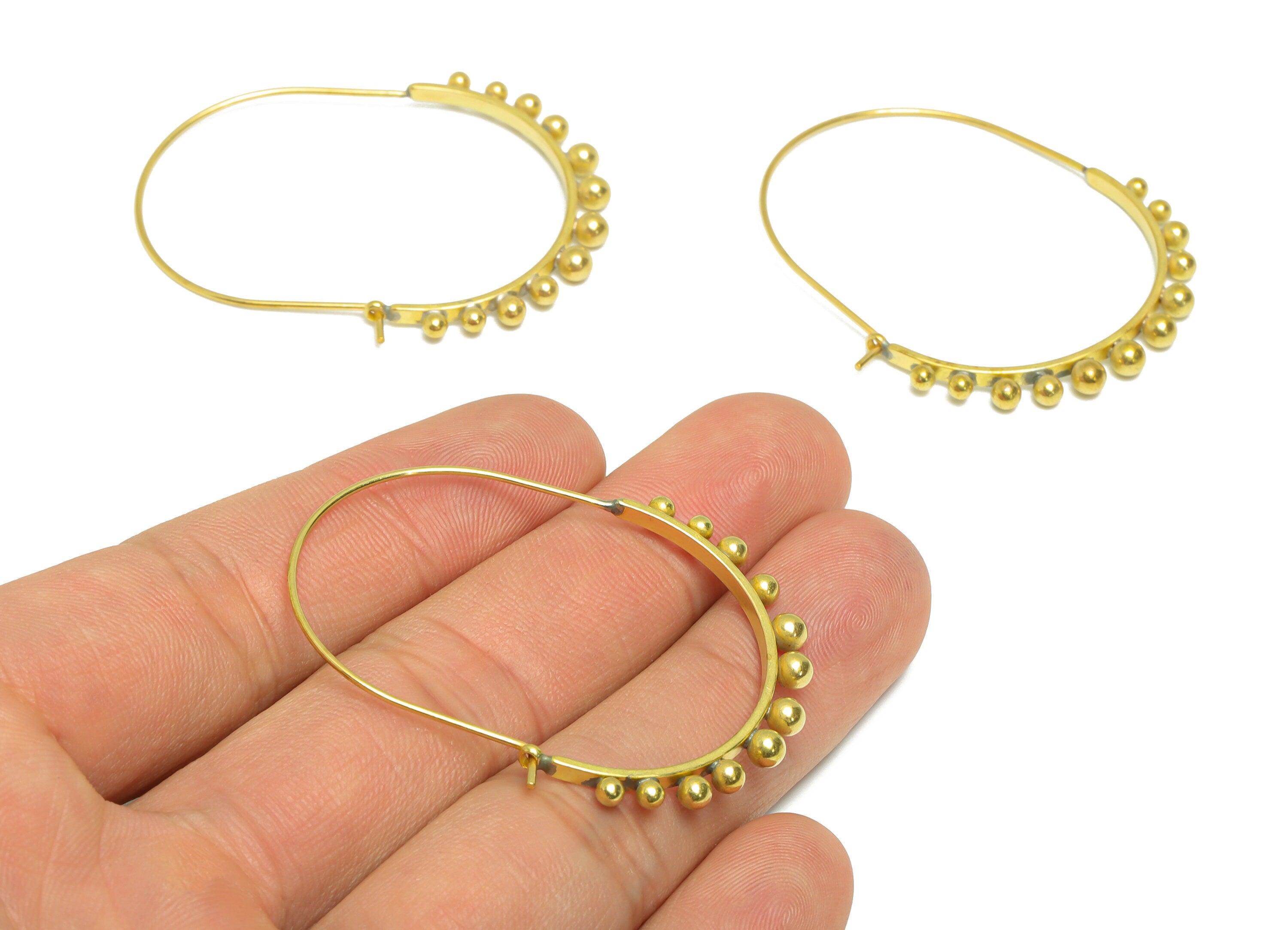 Brass Huge Beaded Wire Hoop Earring - Raw Brass Hoop Earring - Brass Wire Hoop Earring - Beaded Hoop Earring - 46.3x35.7x3.33mm - PP9357 - DOMEDBAZAAR