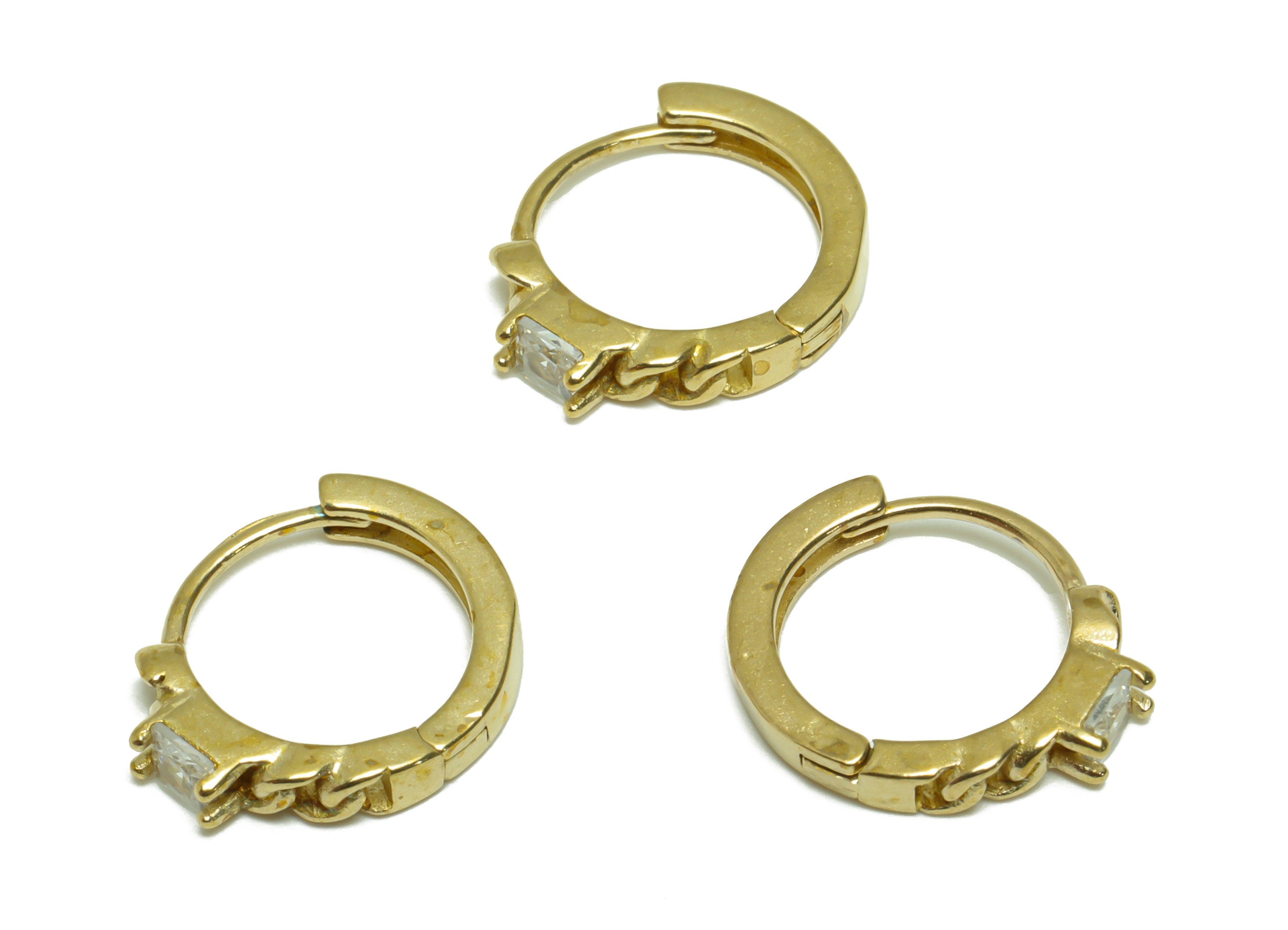 Brass CZ Rope Chain Huggie Hoop Earring - Raw Brass Hoop Wire Ring Earring - Brass Cubic Zircon Huggie Hoop Earring - 16x13x3mm - PP9820 - DOMEDBAZAAR