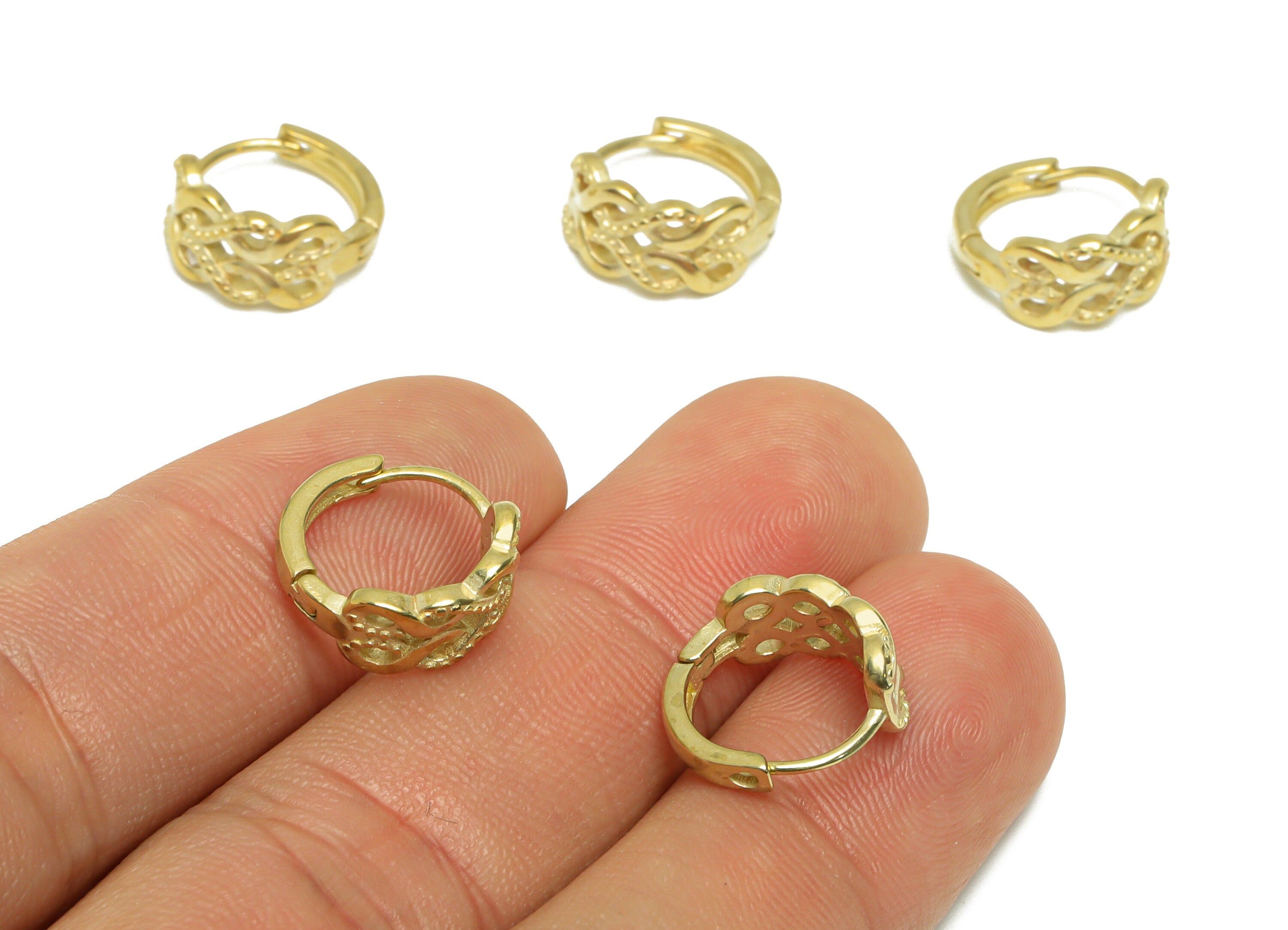 Brass Round Huggie Hoop Earring - Raw Brass Twisted Hoop Wire Earring - Brass Textured Huggie Hoop Earring - 14.1x13.3x6.7mm - PP9804 - DOMEDBAZAAR