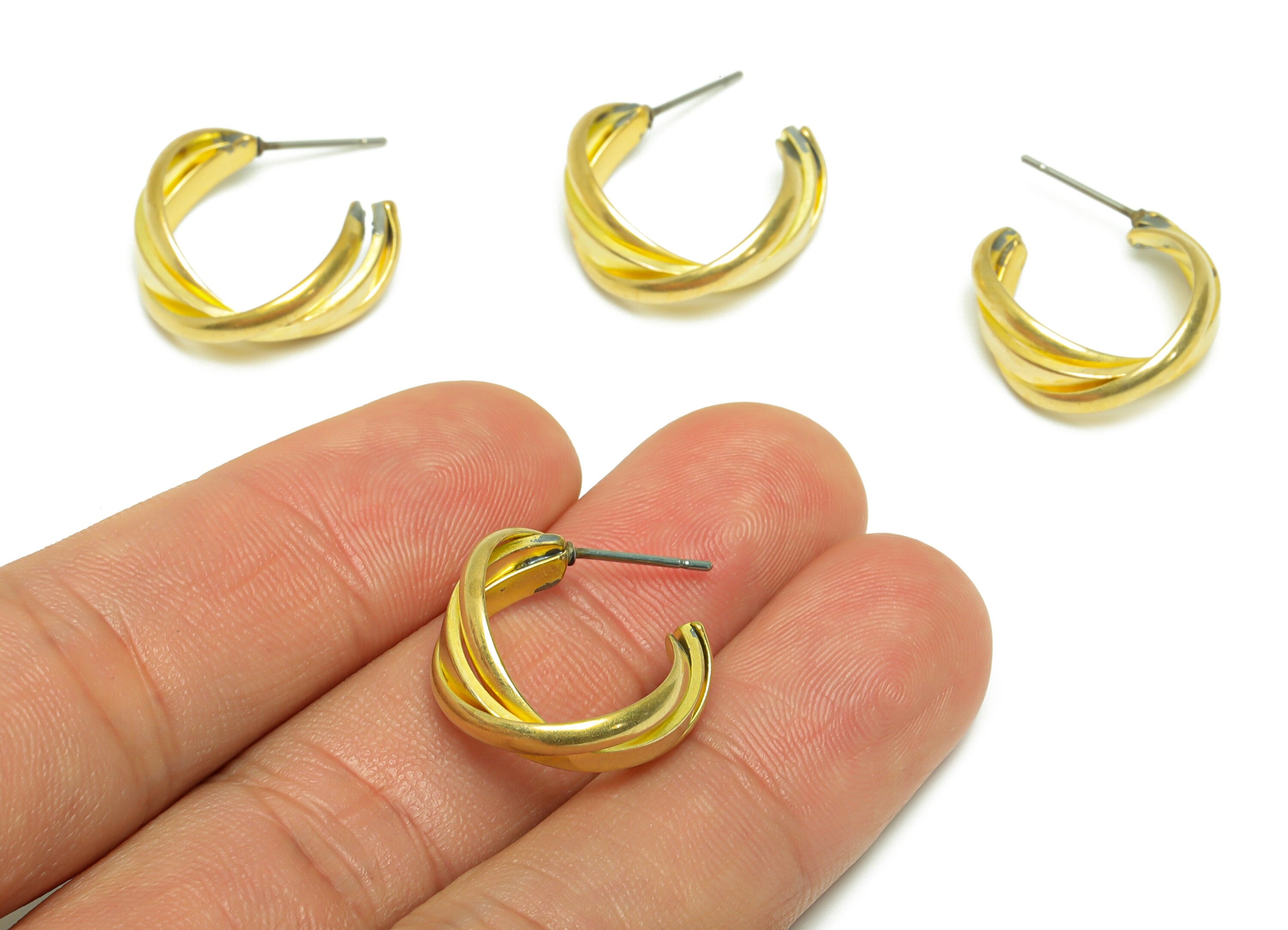 Brass C Hoop Earring Stud - Raw Brass Twisted Wire Earring Post - Brass Curly Open Hoop Earring Post - Hoop Earring Post -19x20x2mm - PP9926 - DOMEDBAZAAR