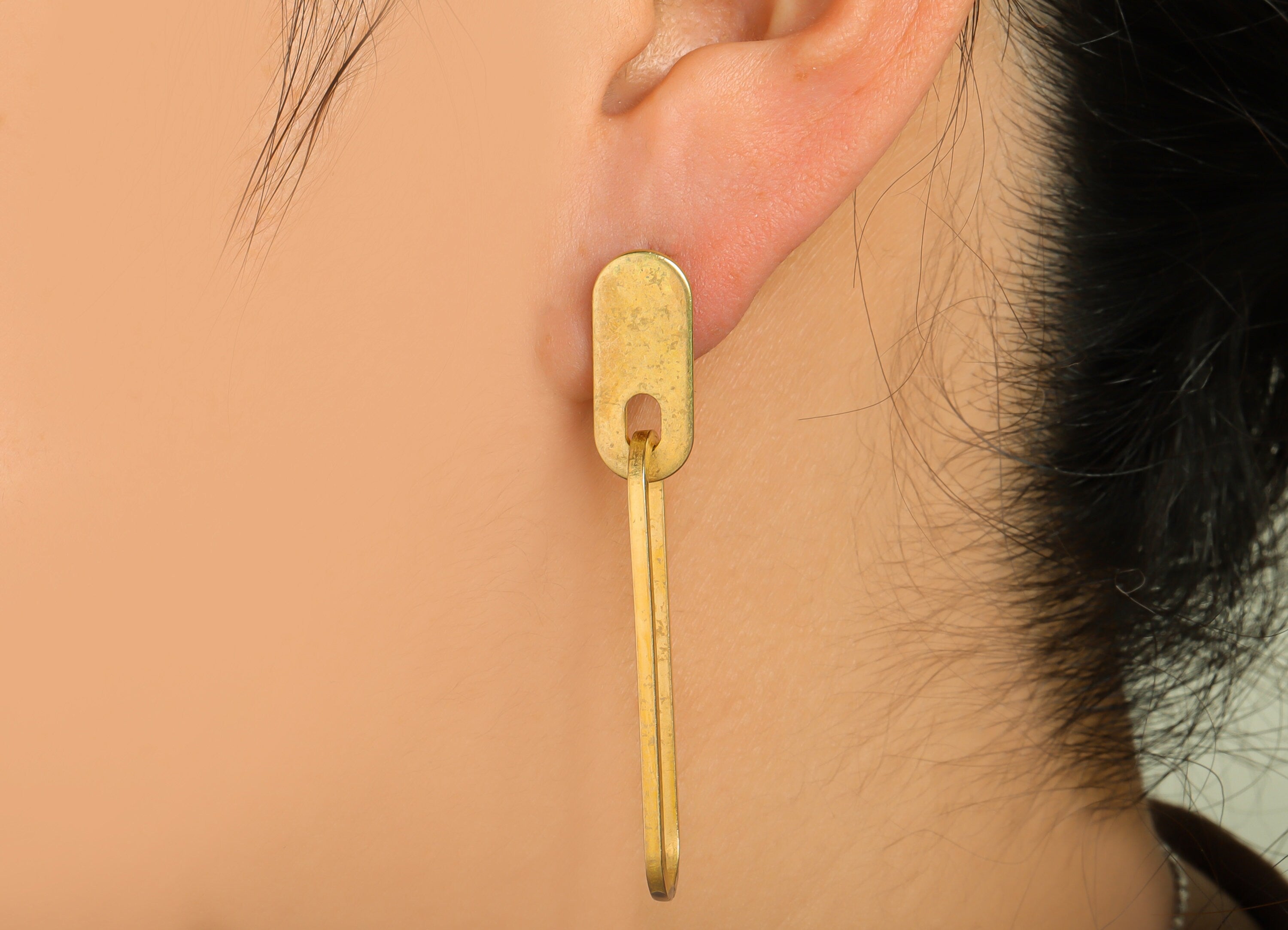 Brass Oval Dangle Earring Stud - Raw Brass Oval Wire Earring Post - Brass Geometry Wire Earring Post - Oval Ring Post - 54.49x9x1mm - PP9965 - DOMEDBAZAAR