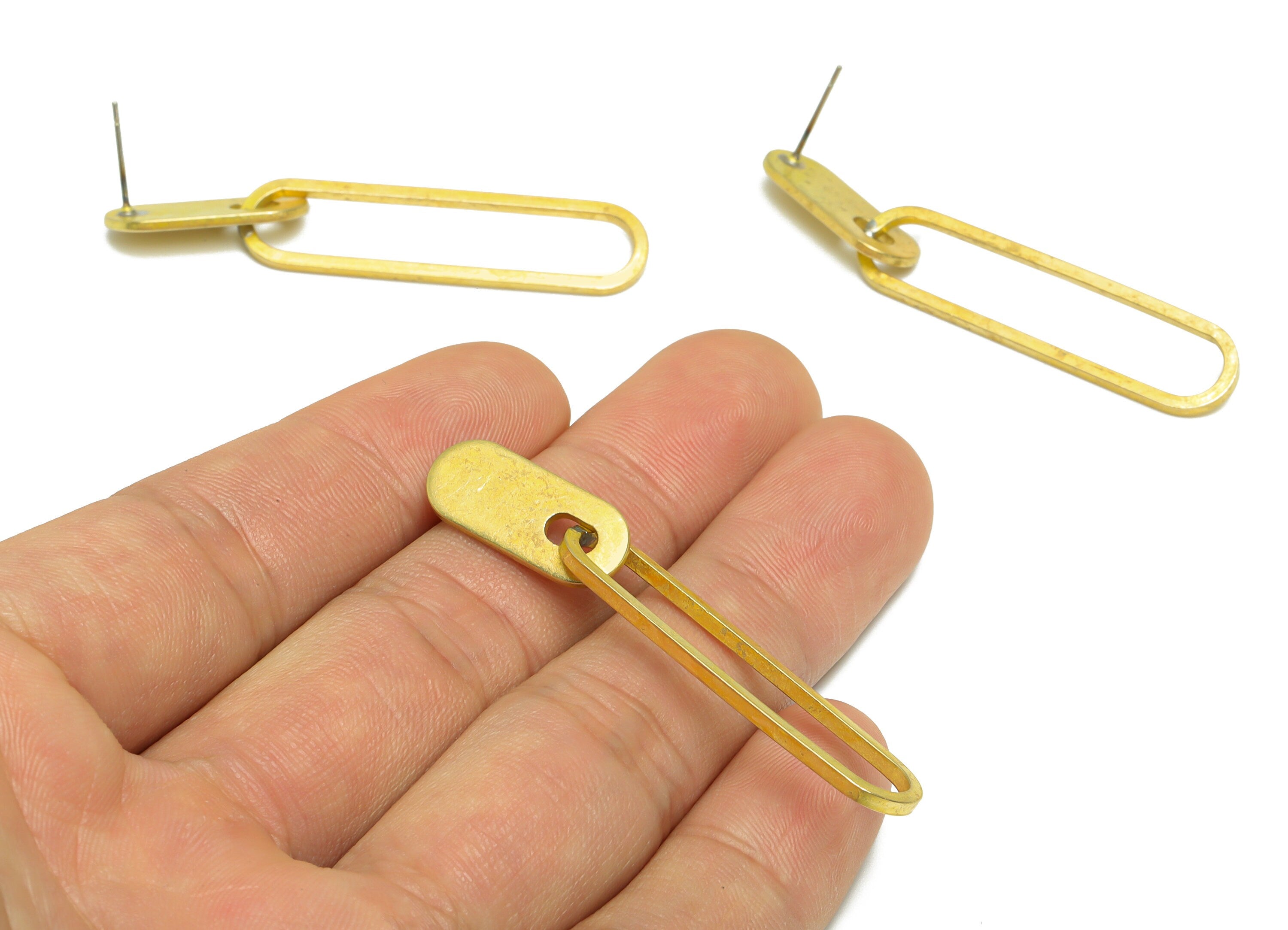 Brass Oval Dangle Earring Stud - Raw Brass Oval Wire Earring Post - Brass Geometry Wire Earring Post - Oval Ring Post - 54.49x9x1mm - PP9965 - DOMEDBAZAAR