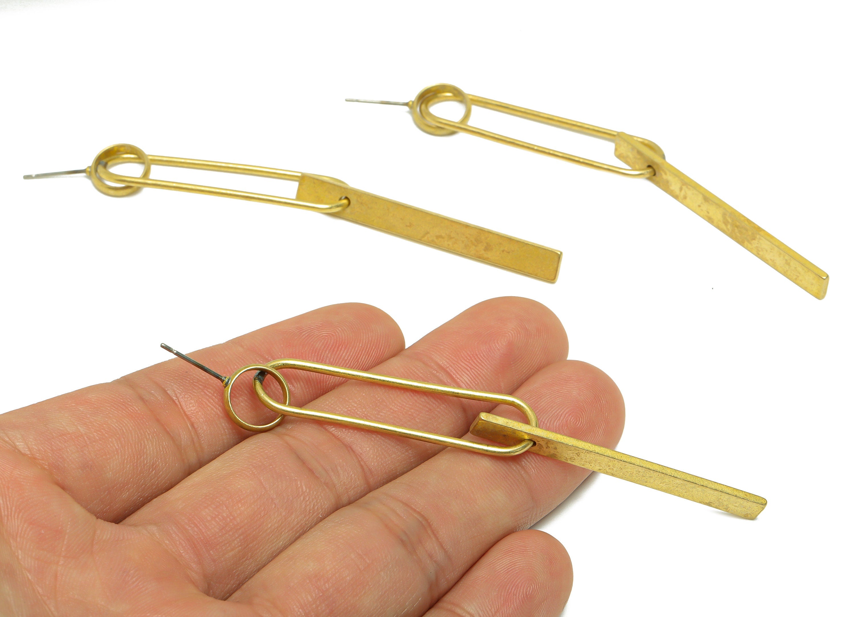 Brass Oval Dangle Earring Stud - Raw Brass Stick Wire Earring Post - Brass Rectangle Wire Earring Post - Oval Wire Post - 81x11x1mm - PP9960 - DOMEDBAZAAR