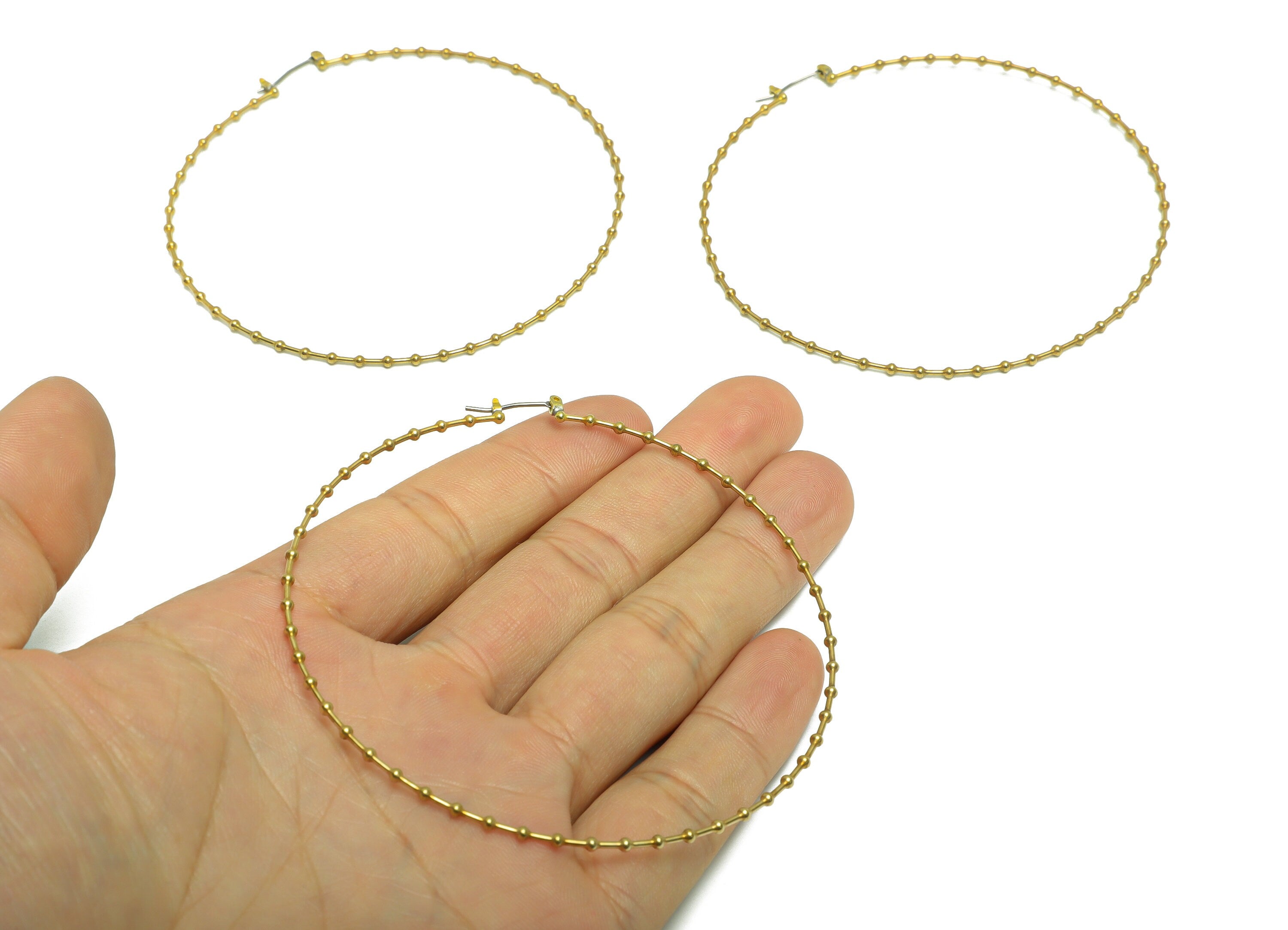 80mm Ball Wire Hoop Earring - Raw Brass Hoop Earring - Brass Hinged Back Hoop Wire Earring - Ball Hoop Wire Earring - 81x80x1mm - PP9401 - DOMEDBAZAAR