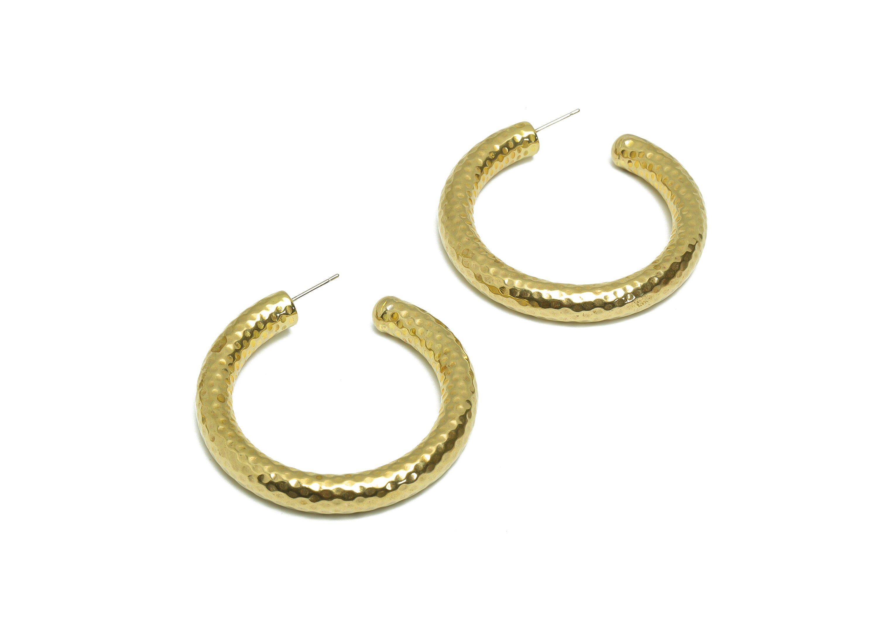 Brass Thick Hoop Earring Stud - Raw Brass Hoop Earring Post - Brass C Thick Hoop Earring Post - Hammered Hoop Earring - 51x50x6mm - PP9408 - DOMEDBAZAAR