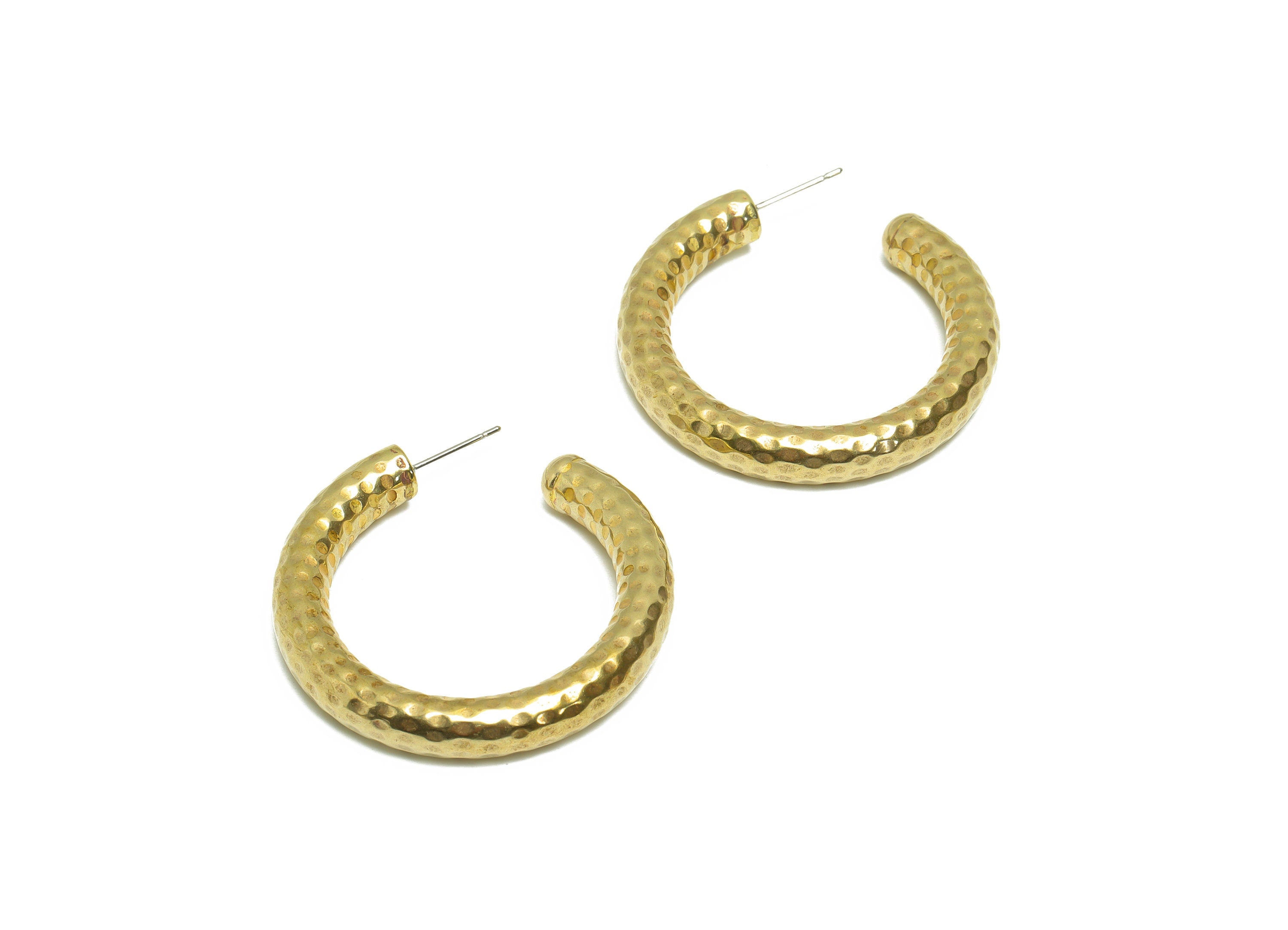 Brass Thick Hoop Earring Stud - Raw Brass Hoop Earring Post - Brass C Thick Hoop Earring Post - Hammered Hoop Earring - 40x39x6.1mm - PP9412 - DOMEDBAZAAR