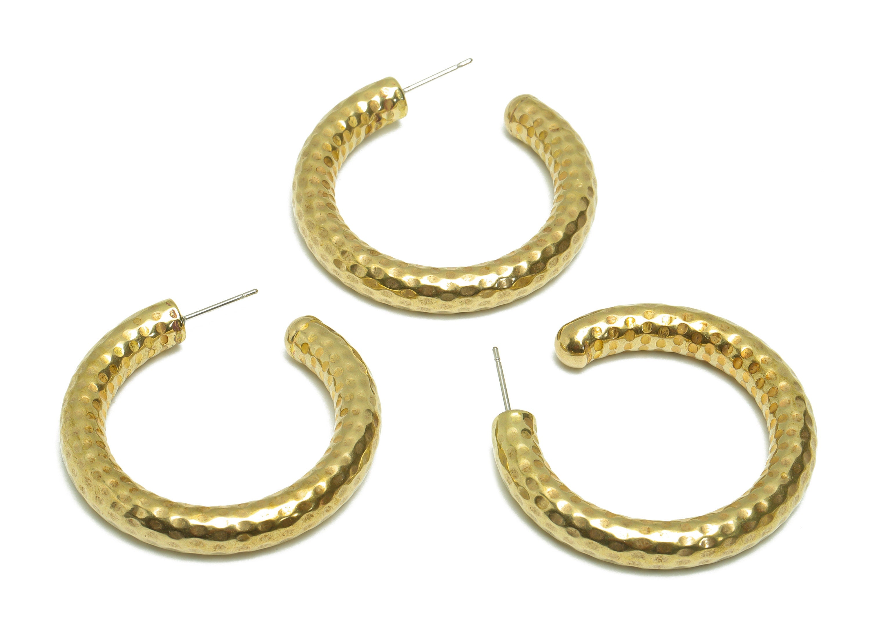 Brass Thick Hoop Earring Stud - Raw Brass Hoop Earring Post - Brass C Thick Hoop Earring Post - Hammered Hoop Earring - 40x39x6.1mm - PP9412 - DOMEDBAZAAR