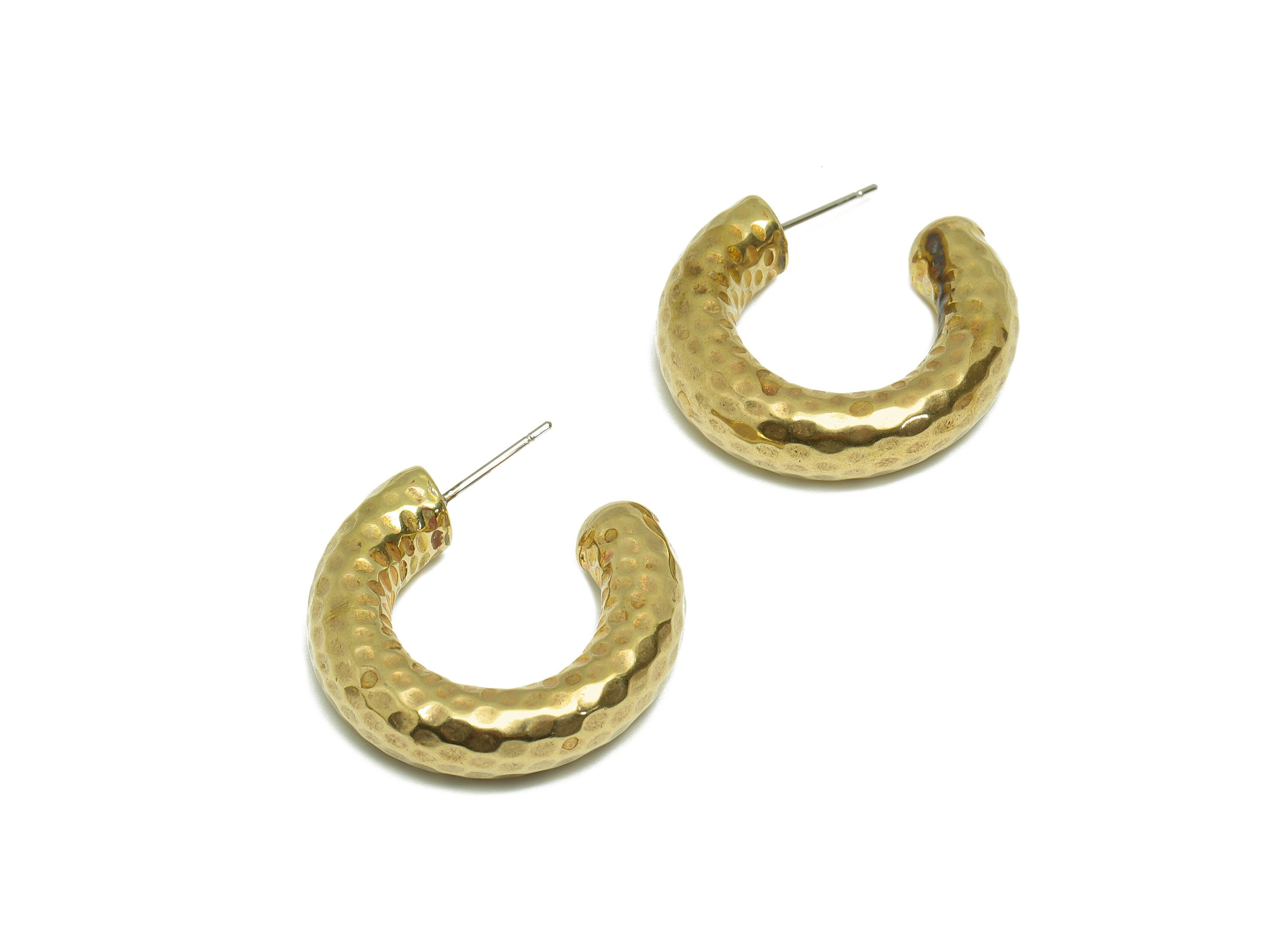 30mm Thick C Hoop Earring Stud - Raw Brass Hoop Earring Post - Brass C Thick Hoop Earring Post - Hammered Hoop Earring - 30x28x7mm - PP9410 - DOMEDBAZAAR