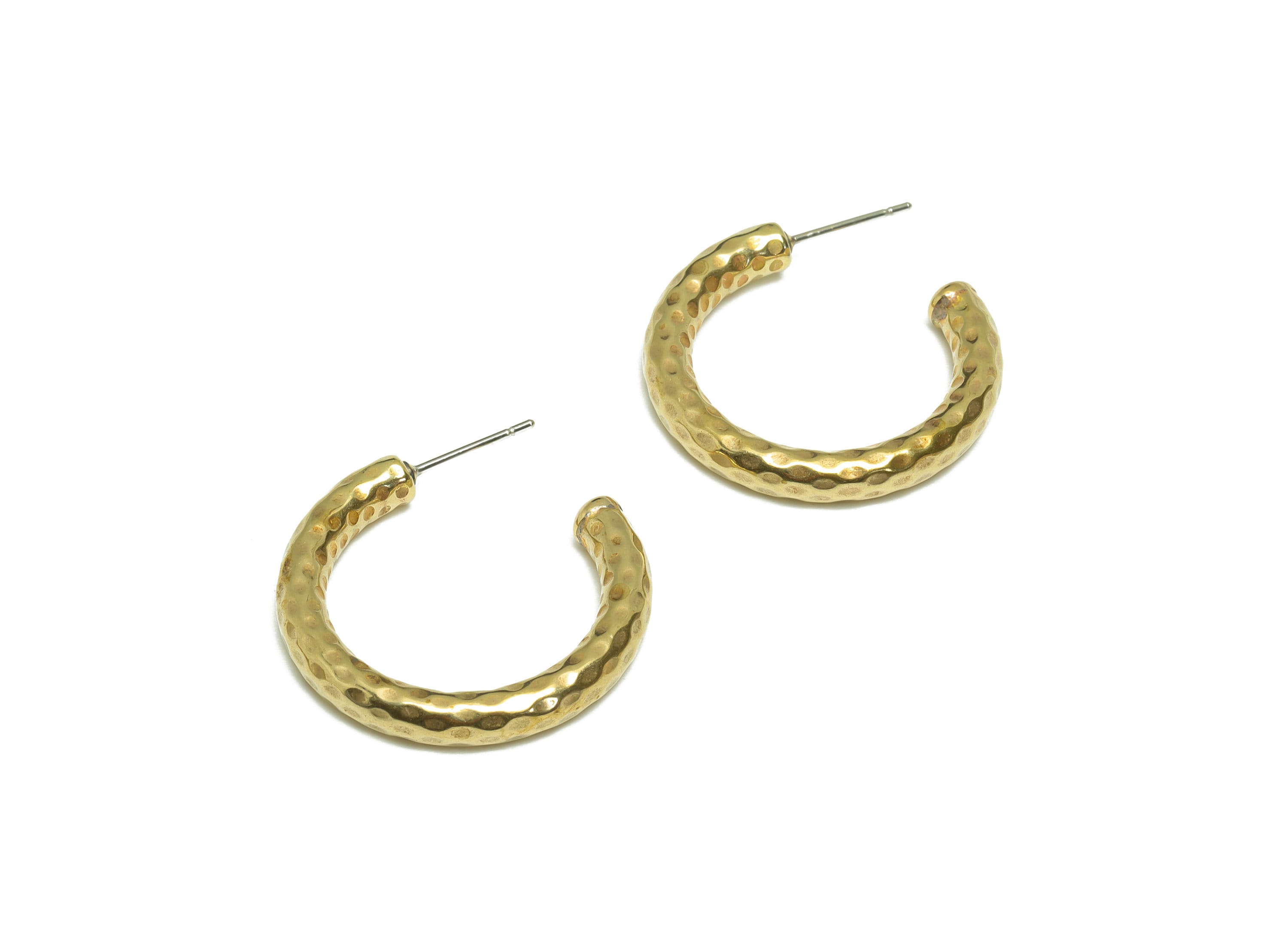 30mm Hammered C Hoop Earring - Raw Brass Hoop Earring Post - Brass Thick Hoop Earring Post - Hammered Hoop Earring - 30x 27x3mm - PP9409 - DOMEDBAZAAR