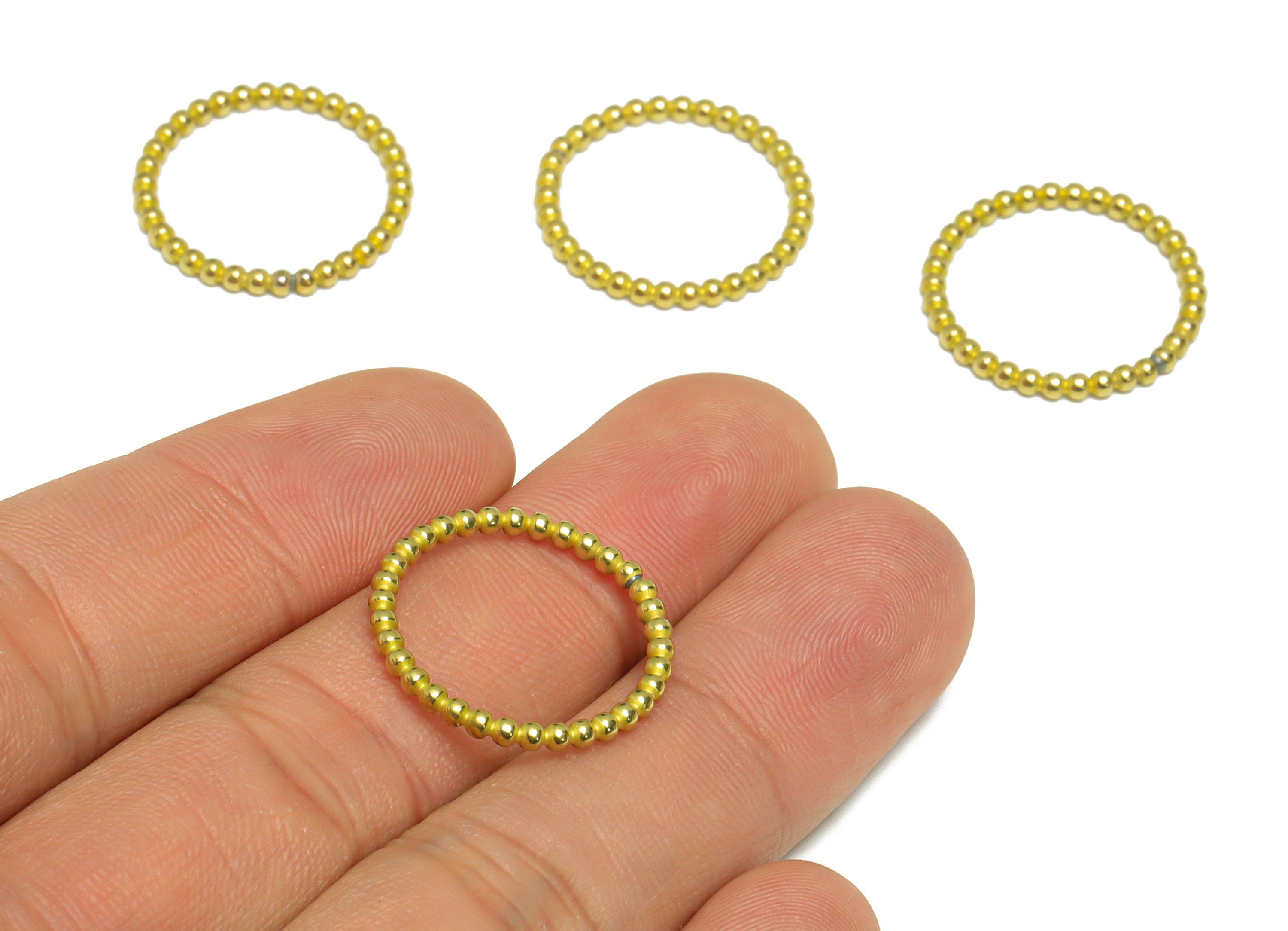 17mm Ball Wire Chian Ring - Raw Brass Dainty Beaded Band - Brass Solid Gold Thin Ring - Brass Beaded Ring - 21x21x1.8mm - PP9405 - DOMEDBAZAAR