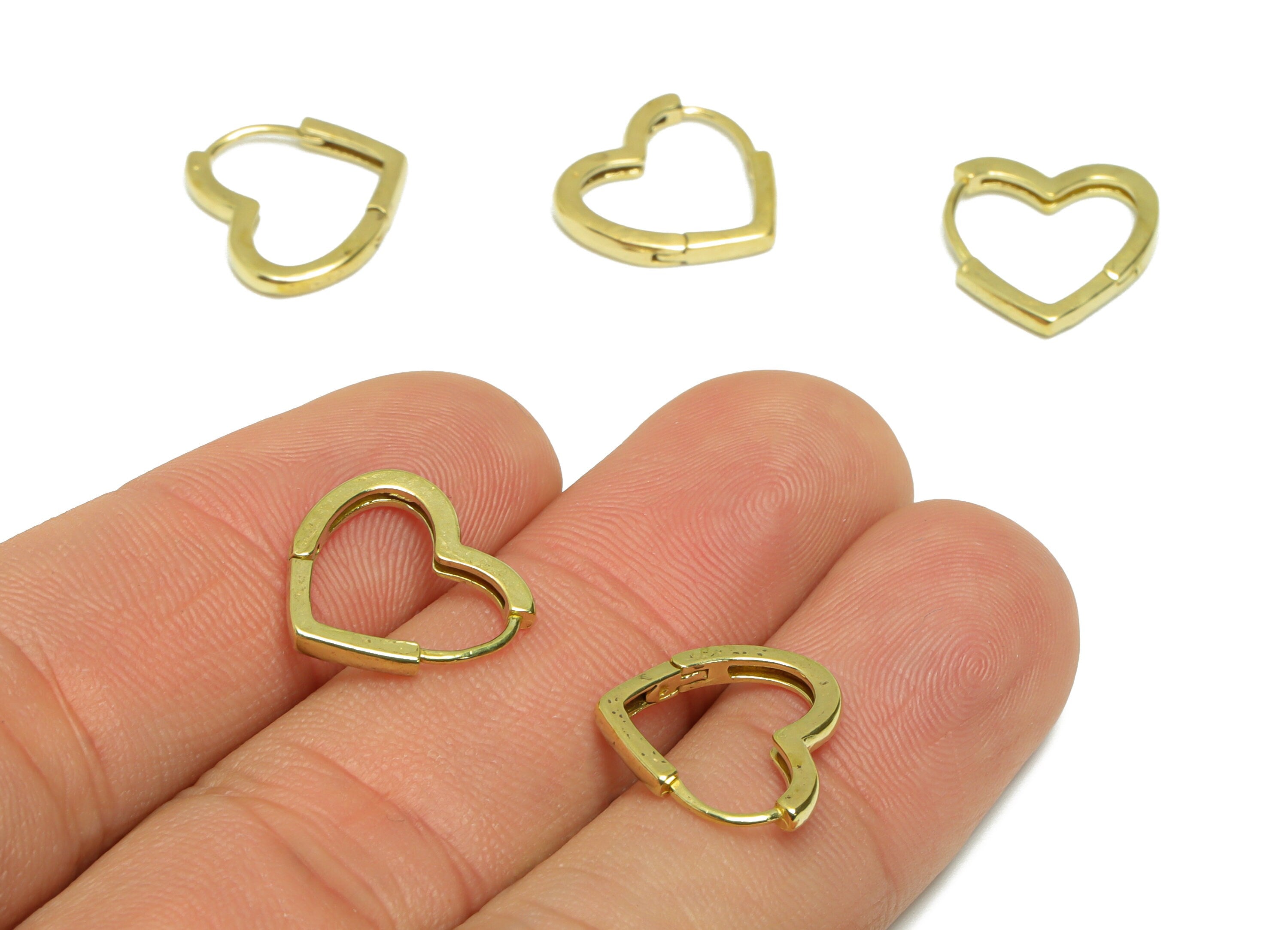 Brass Heart Huggie Hoop Earring - Raw Brass Heart Hoop Clasp Earring - Brass Heart Hoop Earring - Huggie Hoop Earring - 12.3x14x1mm - PP9499 - DOMEDBAZAAR