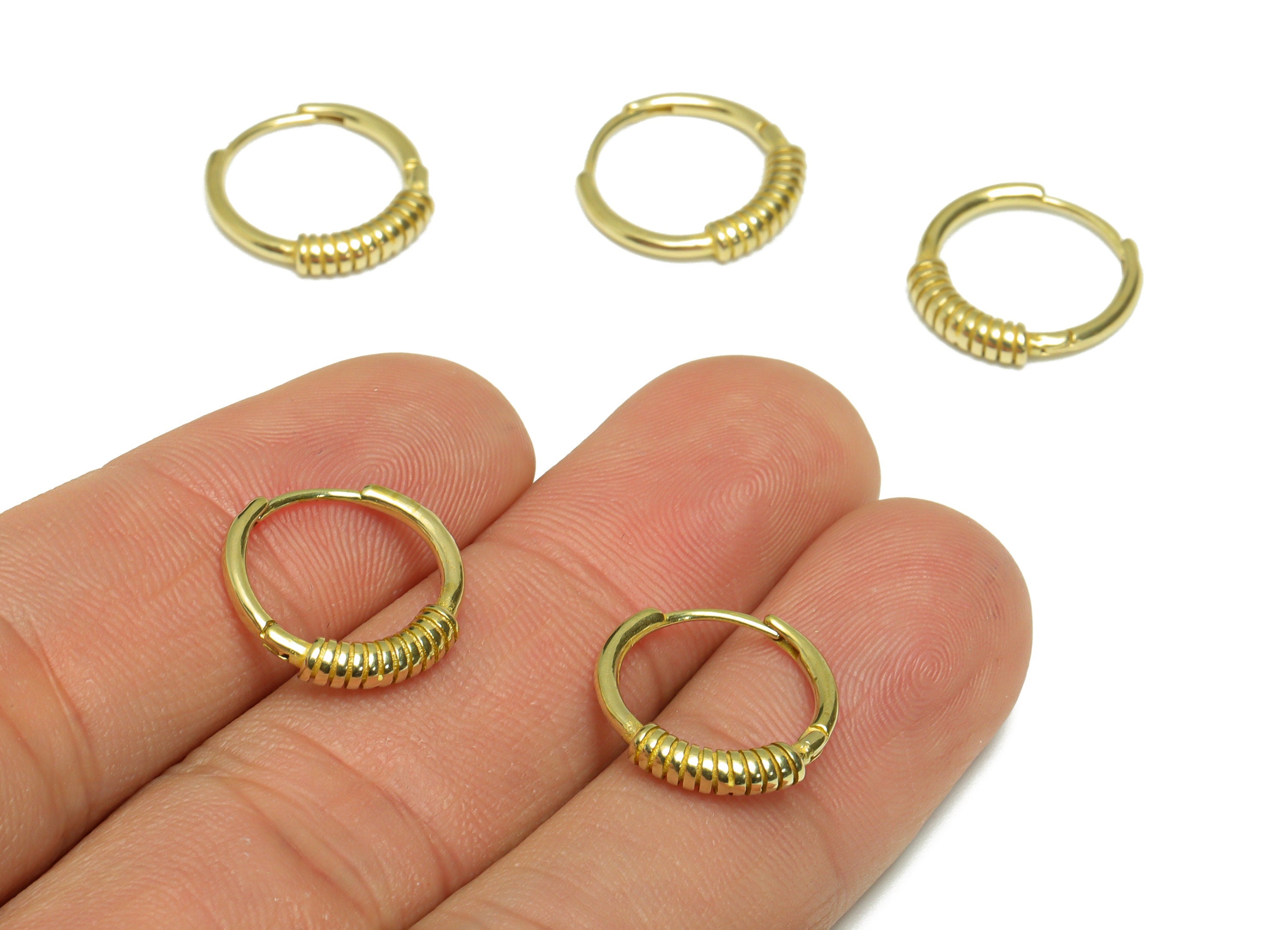 Brass Spring Huggie Hoop Earring - Raw Brass Twine Wire Hoop Clasp Earring - Brass Hoop Earring - Huggie Hoop Earring - 14.8x14x8mm- PP9487 - DOMEDBAZAAR