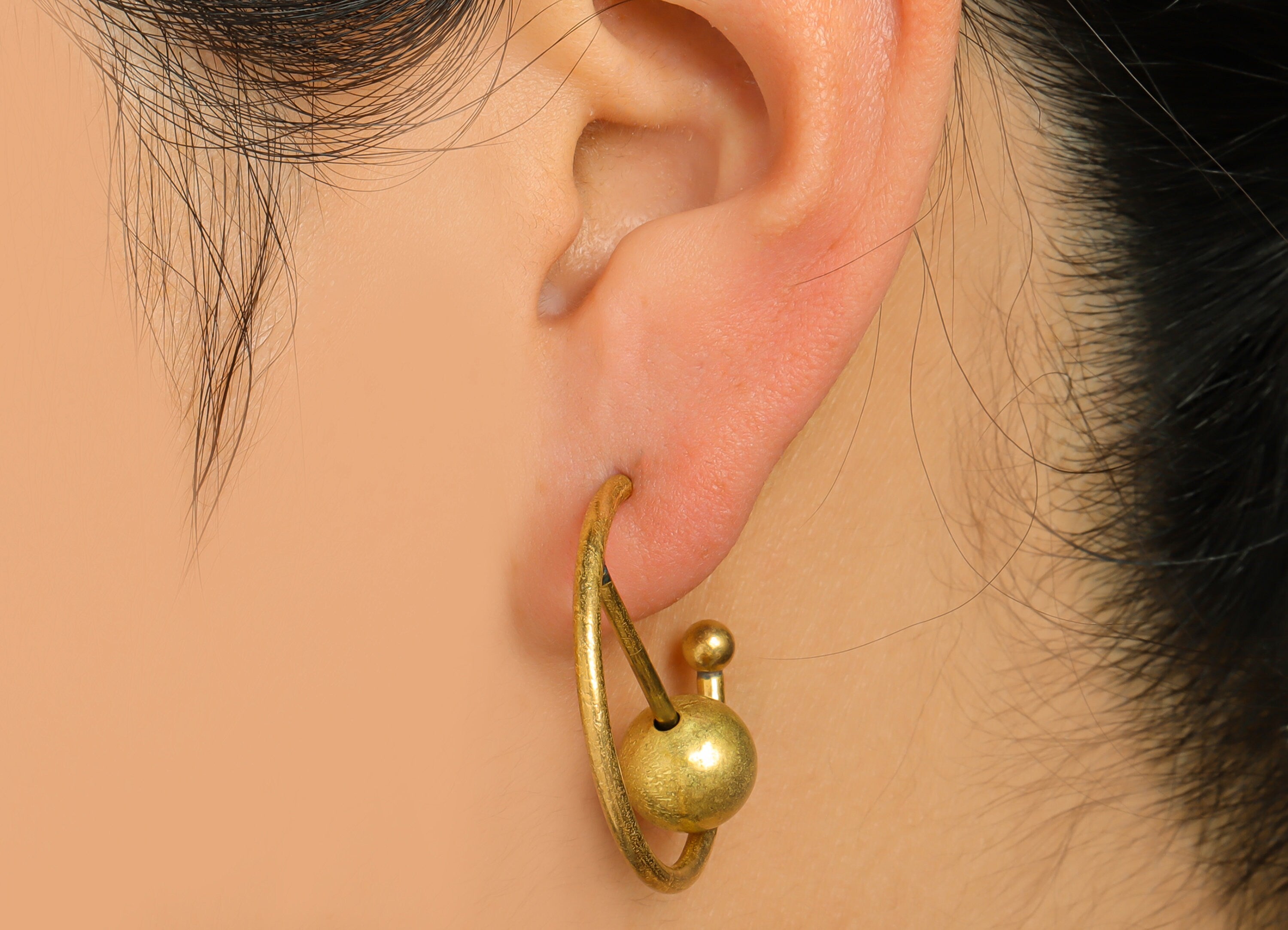 Brass Hoop Earring Stud - Raw Brass Open Hoop Earring Post - Brass Ball Hoop Earring Post - Stick C Hoop Earring Post - 30x30x2mm - PP9962 - DOMEDBAZAAR