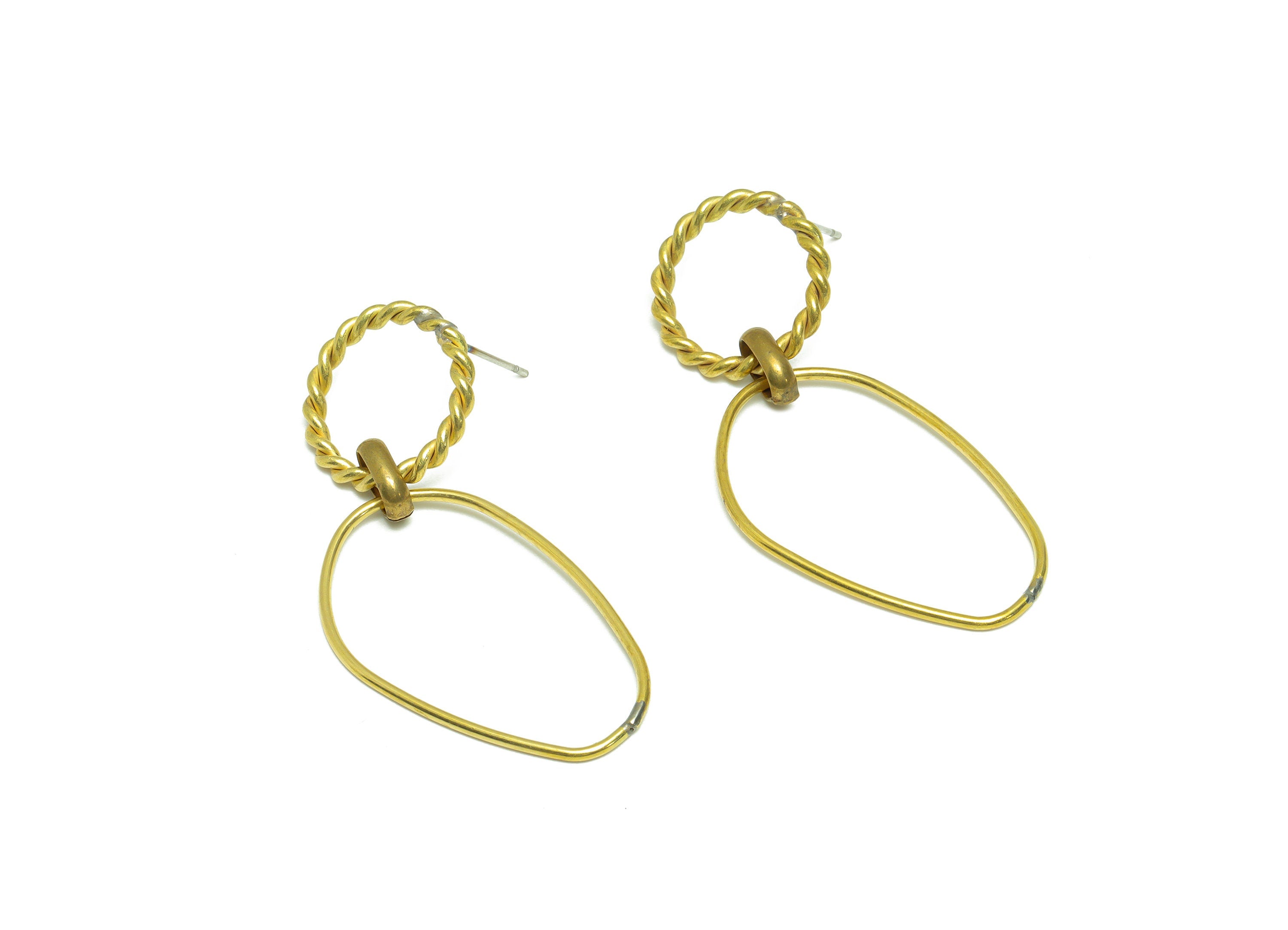 Brass Interlocking Earring Stud - Raw Brass Twisted Wire Round Earring Post - Brass Oval Dangle Earring Post - 51.94x20.62x2.23mm - PP9940 - DOMEDBAZAAR