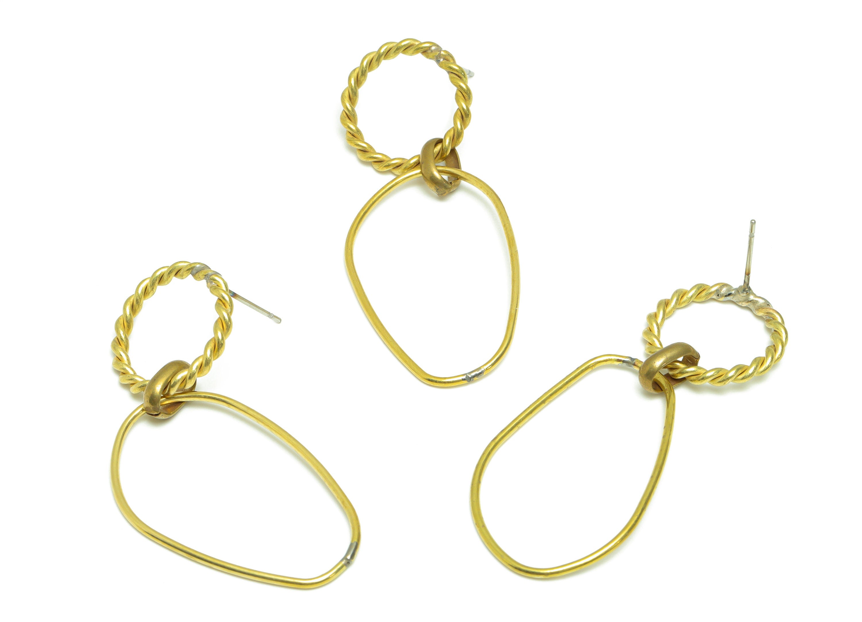 Brass Interlocking Earring Stud - Raw Brass Twisted Wire Round Earring Post - Brass Oval Dangle Earring Post - 51.94x20.62x2.23mm - PP9940 - DOMEDBAZAAR