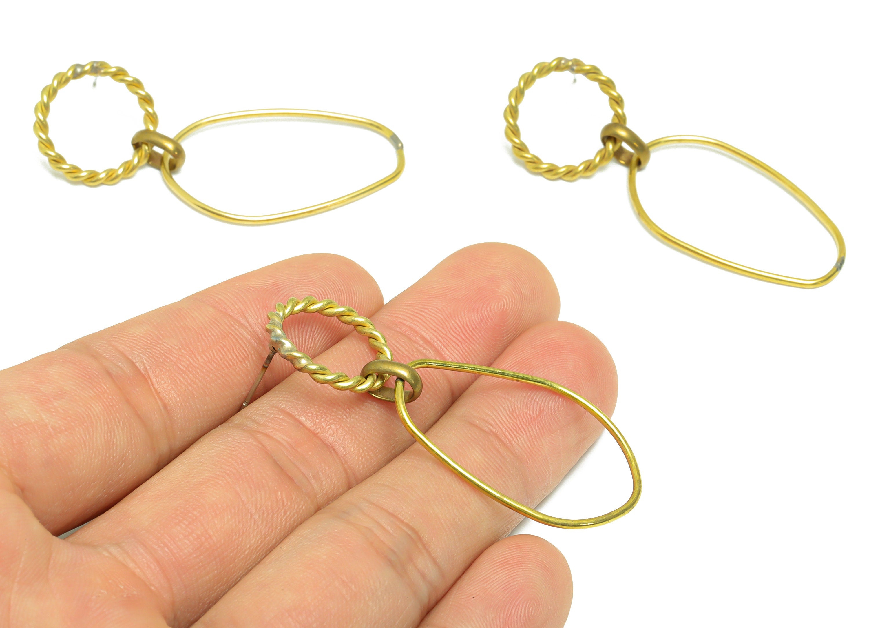 Brass Interlocking Earring Stud - Raw Brass Twisted Wire Round Earring Post - Brass Oval Dangle Earring Post - 51.94x20.62x2.23mm - PP9940 - DOMEDBAZAAR