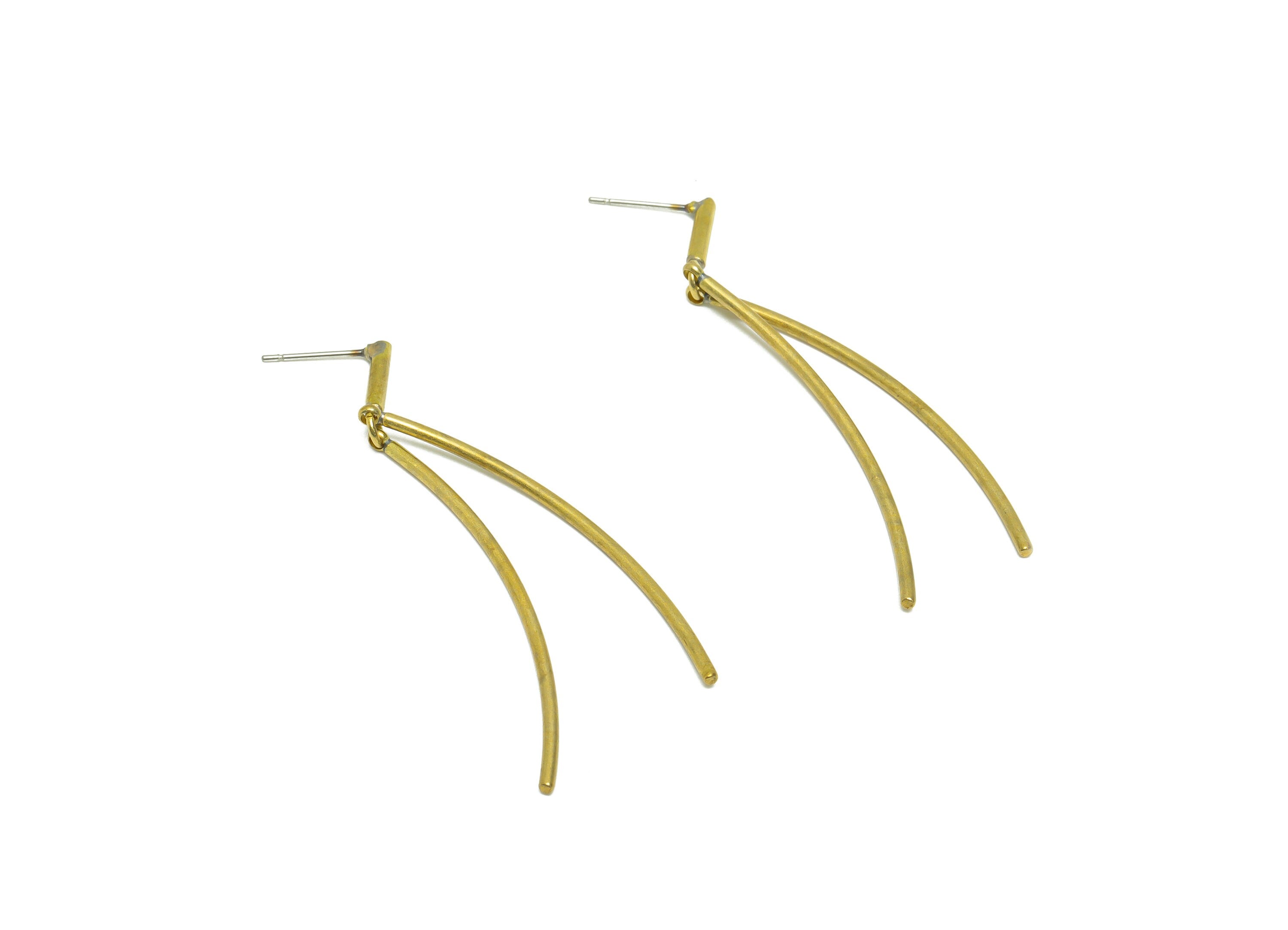 Brass Dangle Stick Earring Stud - Raw Brass Curved Dangle Earring - Brass Long Stick Earring Post - Bent Stick Earring - 29x12x1mm - PP9938 - DOMEDBAZAAR