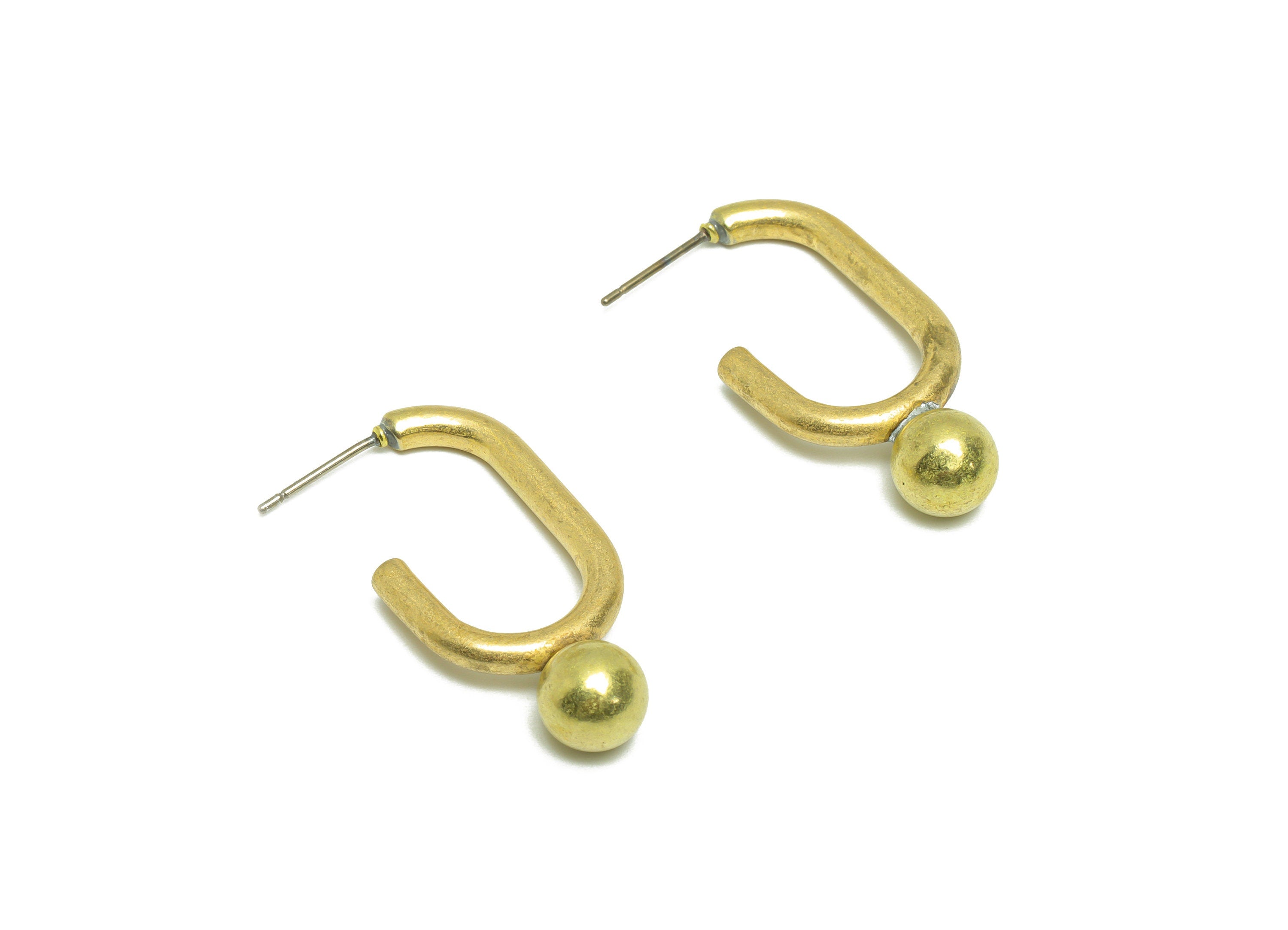 Brass C Hoop Earring Stud - Raw Brass Oval Rectangle Earring Post - Brass Ball Hoop Earring Post - Geometry Earring Post - 30x30x2mm -PP9974 - DOMEDBAZAAR