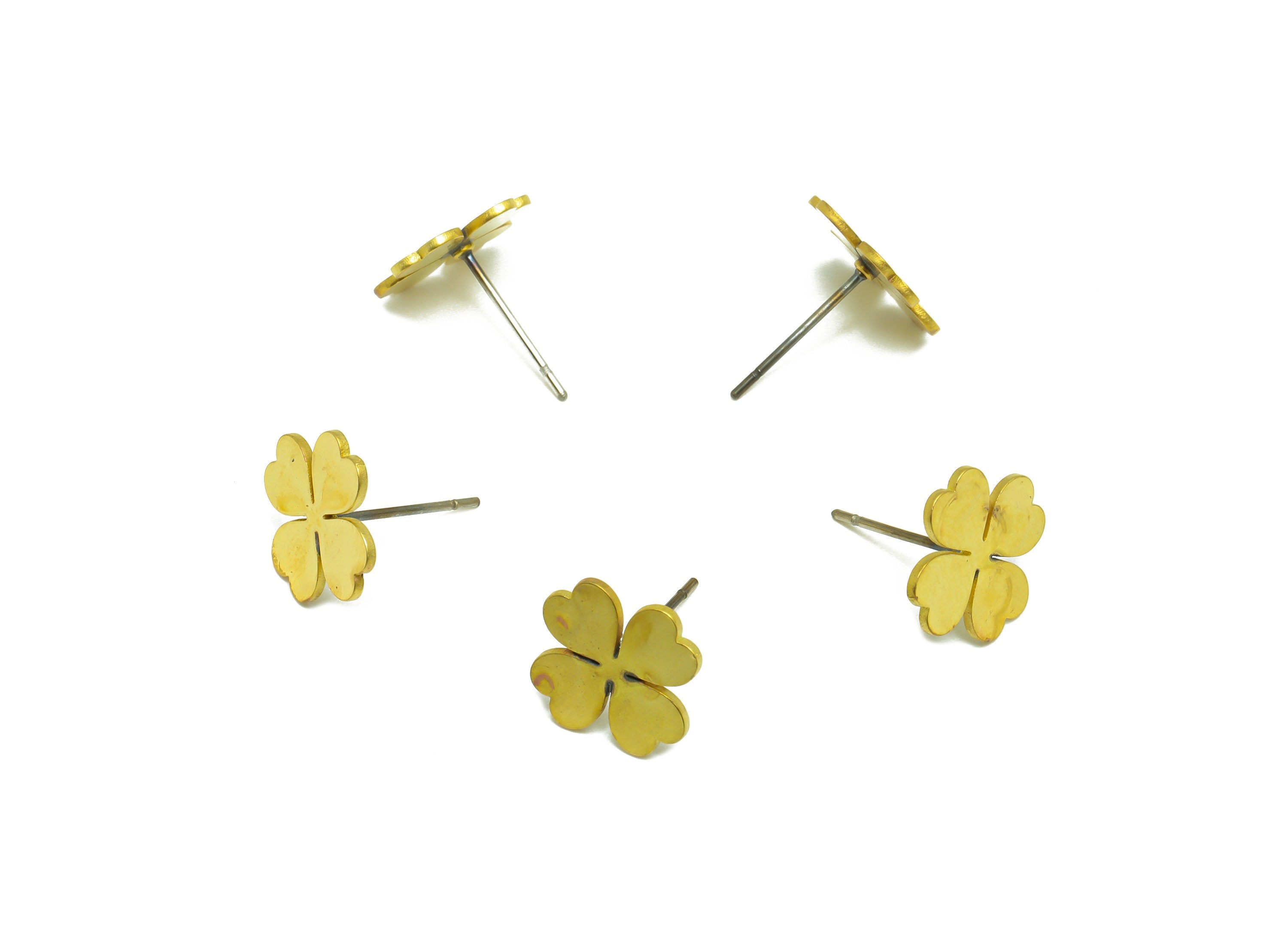 Brass Flower Earring Stud - Raw Brass Four Leaf Clover Earring Post - Brass Leaf Clover Earring Post - 13.1x11x0.7mm - PP9795 - DOMEDBAZAAR