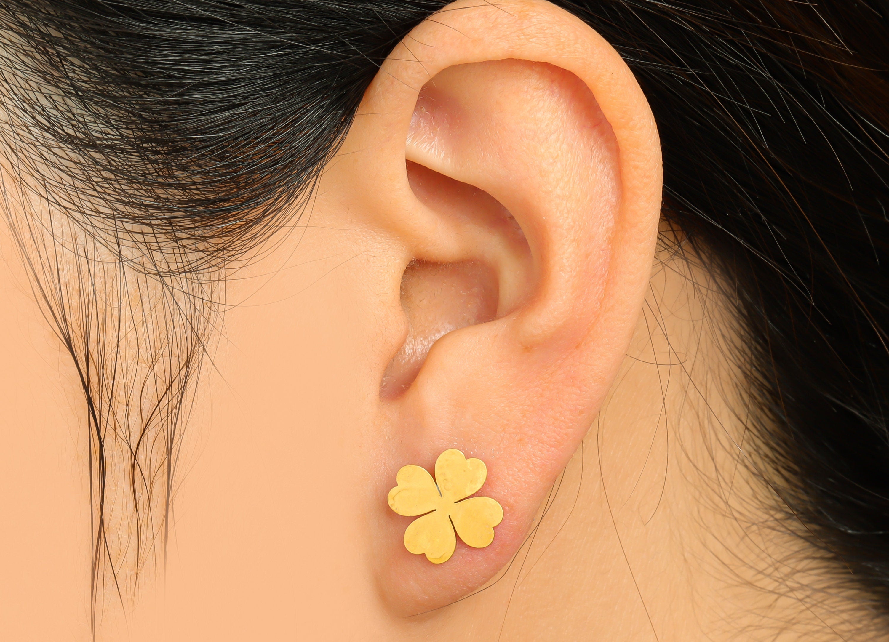Brass Flower Earring Stud - Raw Brass Four Leaf Clover Earring Post - Brass Leaf Clover Earring Post - 13.1x11x0.7mm - PP9795 - DOMEDBAZAAR