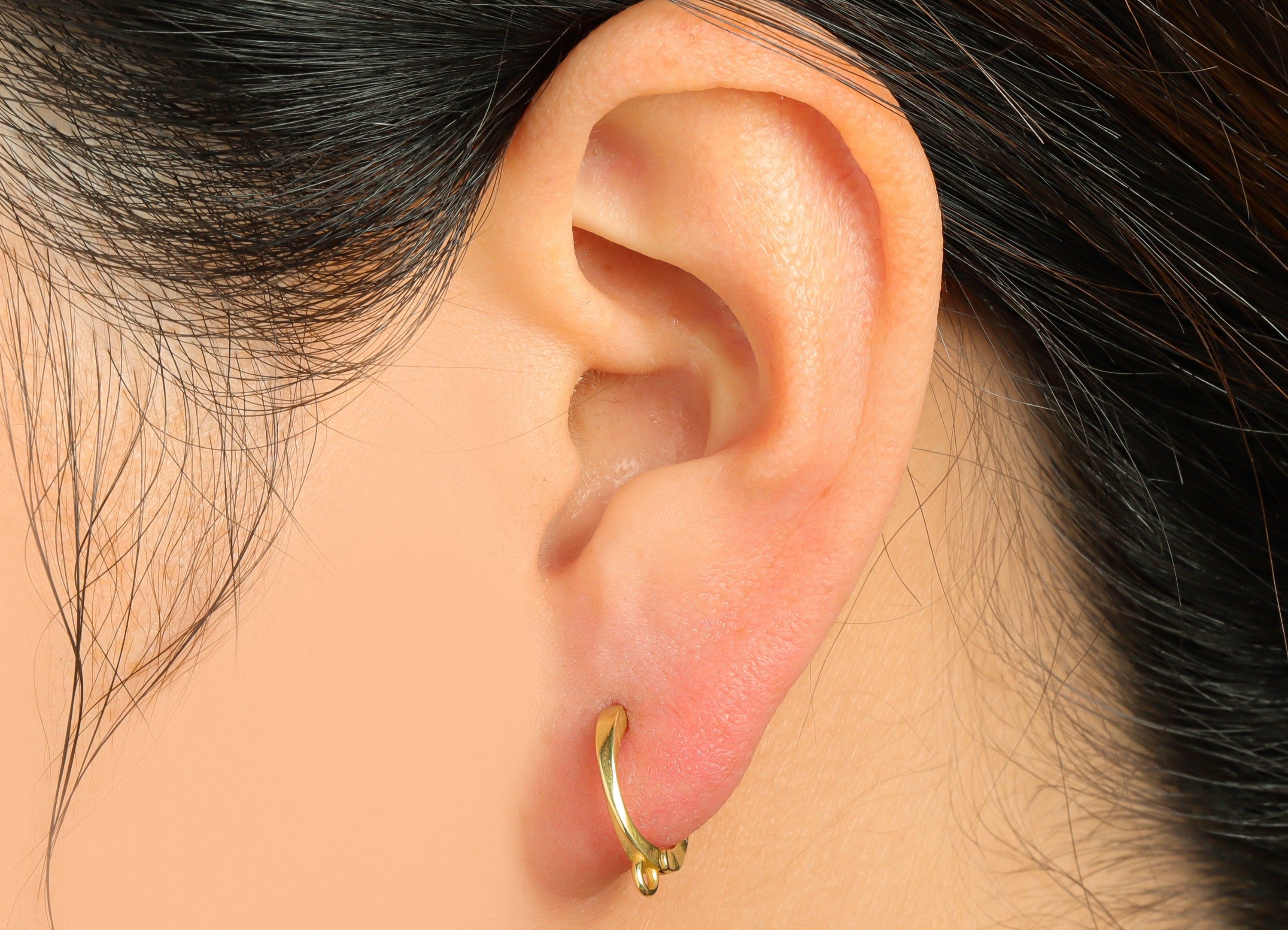 Round Huggie Hoop Earring - Raw Brass Mini Earring Clasp - Brass Circle Hoop Clasp Earring - Clasp Huggie Earring - 14.01x12x1.83mm - PP9490 - DOMEDBAZAAR