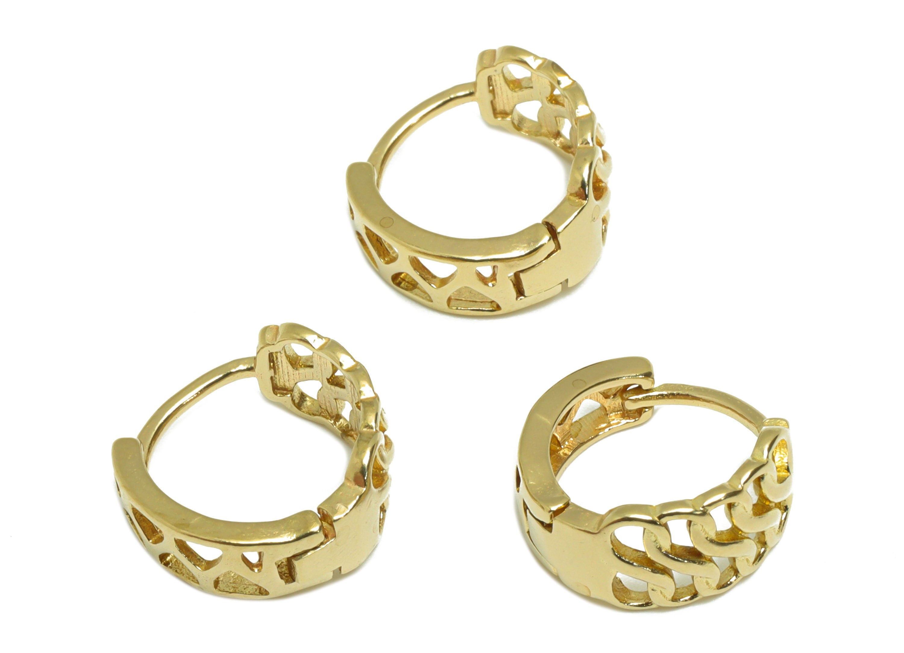 Textured Huggie Earring - Raw Brass Hollow Earring Clasp - Brass Hoop Clasp Earring - Clasp Huggie Earring - 15.48x14.21x2.6mm - PP9485 - DOMEDBAZAAR