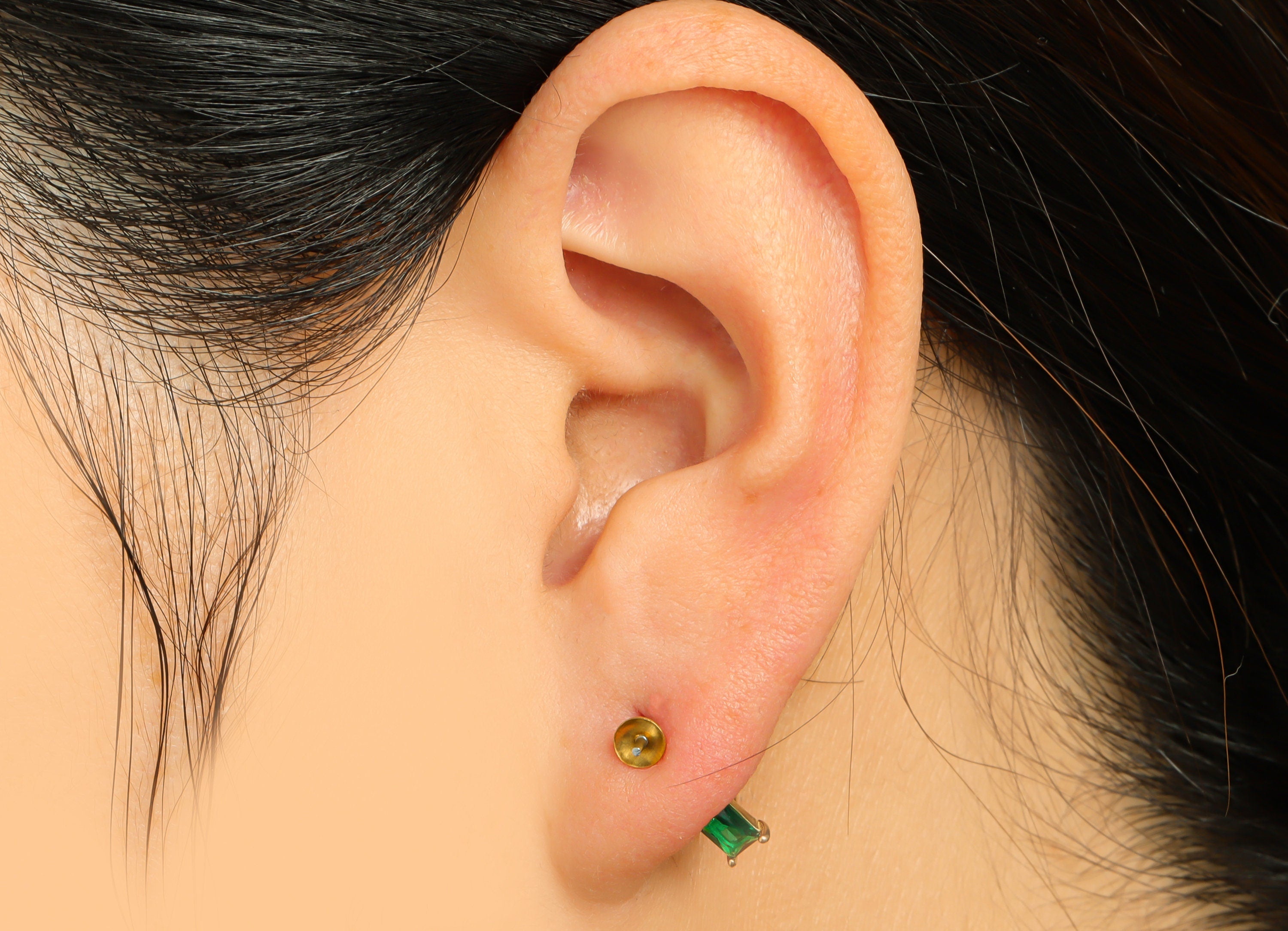Brass CZ Earring Stud - Raw Brass Cubic Zircon Green Rectangle Earring - Brass Pearl Setting For Earring Post - Ear Jacket - 11x8x3mm-PP9705 - DOMEDBAZAAR