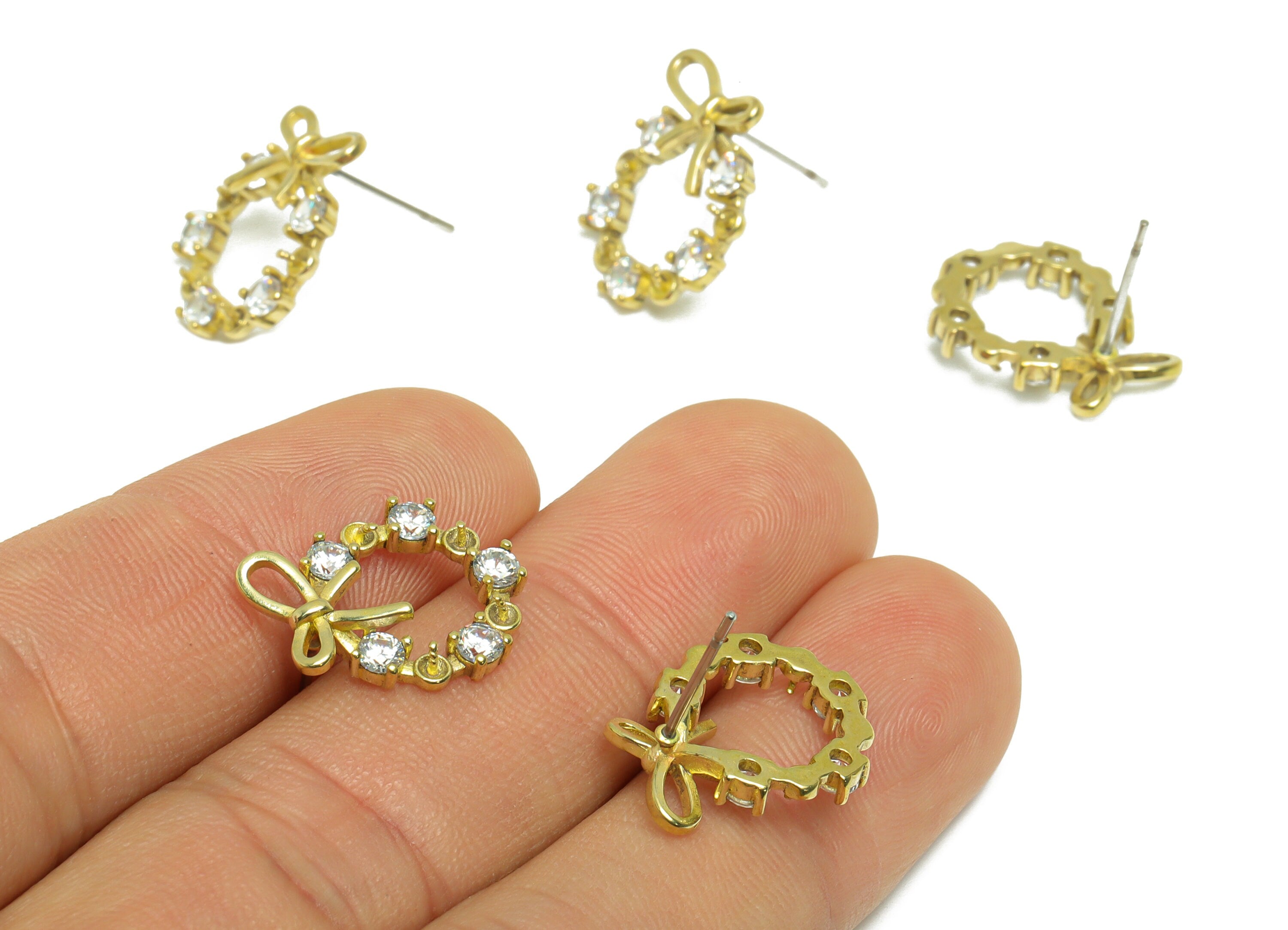 Brass CZ Butterfly Bow Earring Stud - Raw Brass Cubic Zircon Round Earring - Brass Pearl Setting For Earring Post - 17.7x14.2x3.5mm - PP9769 - DOMEDBAZAAR