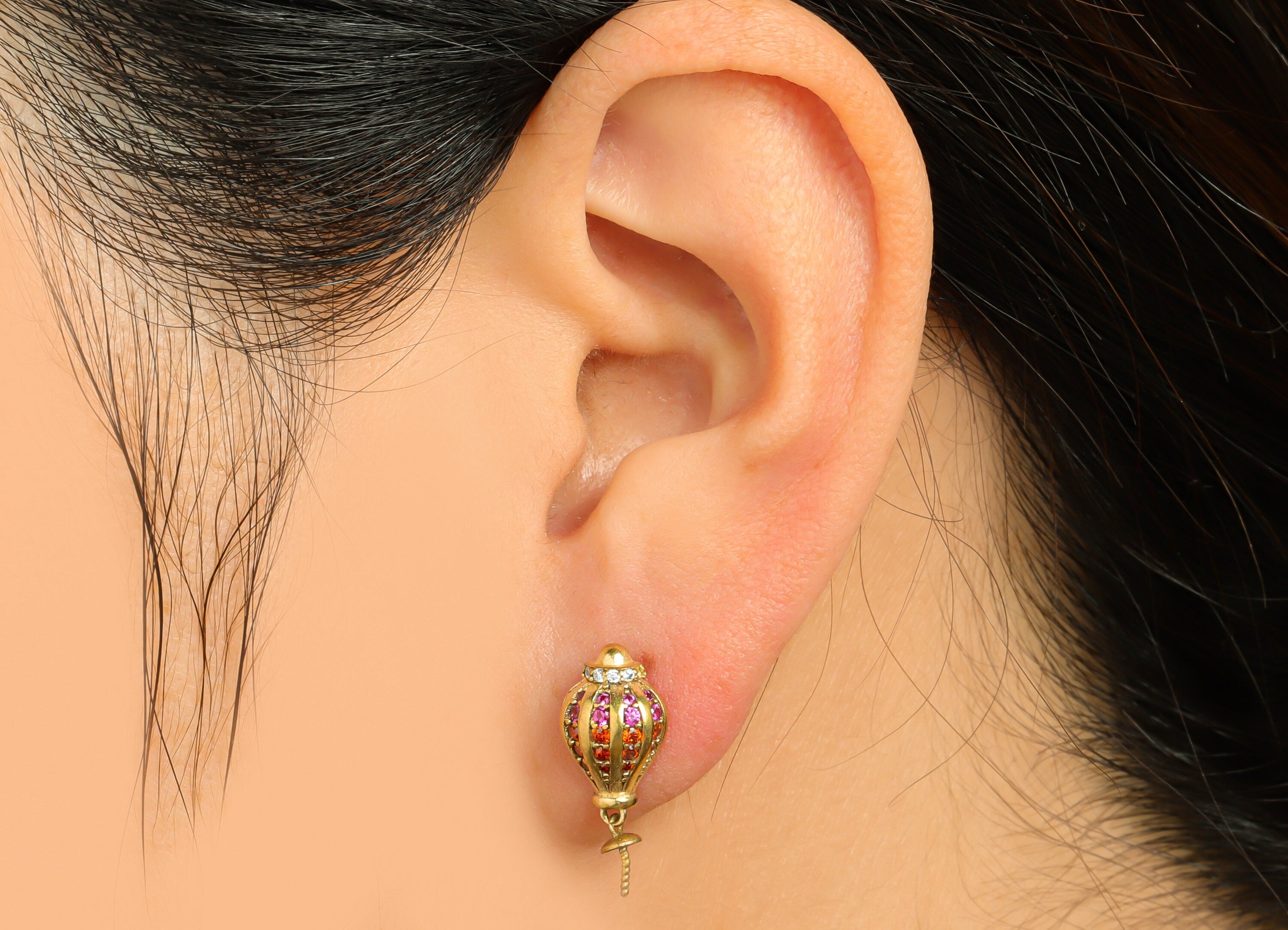 Brass Aquarius Earring Stud - Raw Brass Cubic Zircon Bottle Earring Post - Brass CZ Balloon Pearl Setting For Earring Post - 18x8x5mm-PP9700 - DOMEDBAZAAR