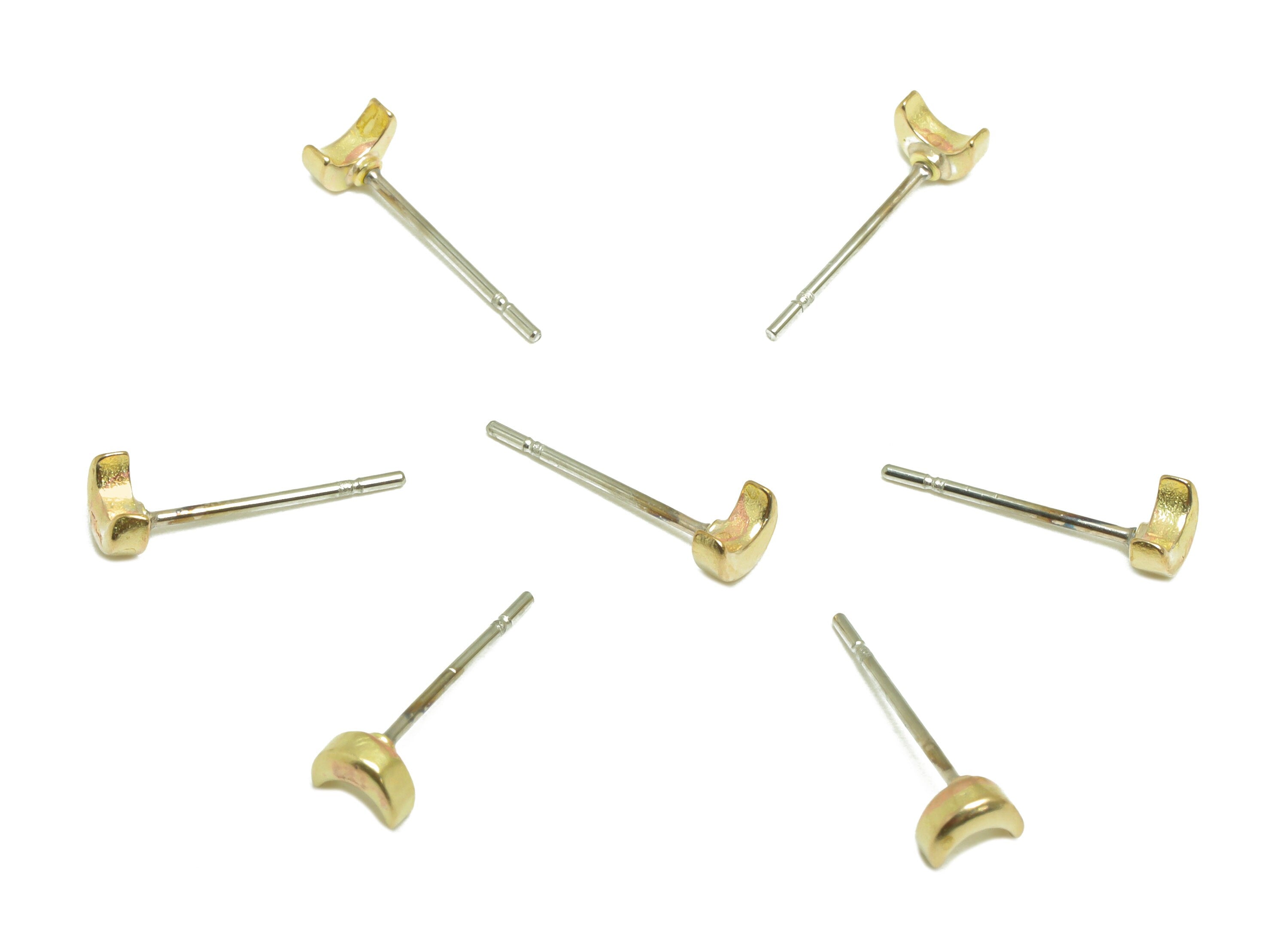 Brass Crescent Earring Stud - Raw Brass Mini Moon Earring Post - Brass Minimalist Crescent Earring Post - 14x4.5x2.5mm - PP9786 - DOMEDBAZAAR