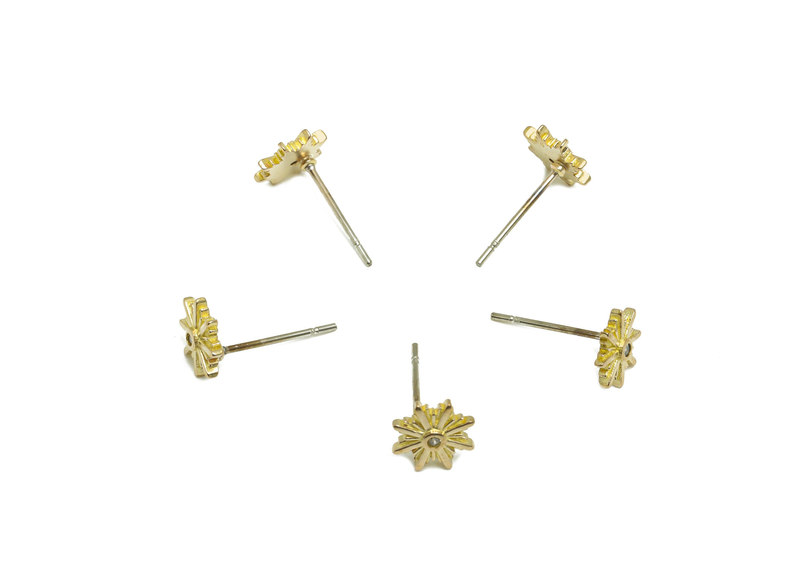 Brass CZ Flower Earring Stud - Raw Brass Cubic Zircon Botanical Earring Post - Zircon Flower Earring Post - 14.3x7.62x2.7mm - PP9783 - DOMEDBAZAAR
