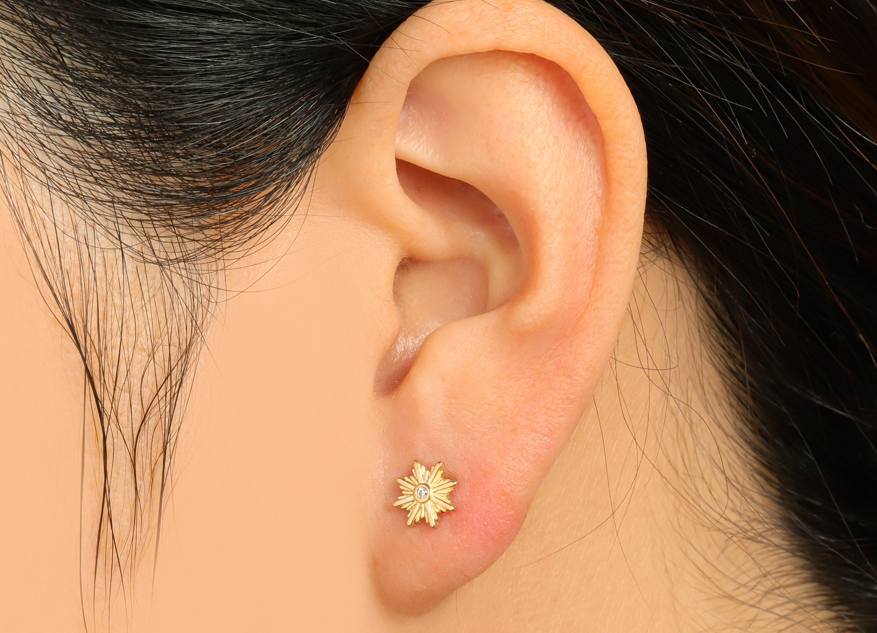 Brass CZ Flower Earring Stud - Raw Brass Cubic Zircon Botanical Earring Post - Zircon Flower Earring Post - 14.3x7.62x2.7mm - PP9783 - DOMEDBAZAAR