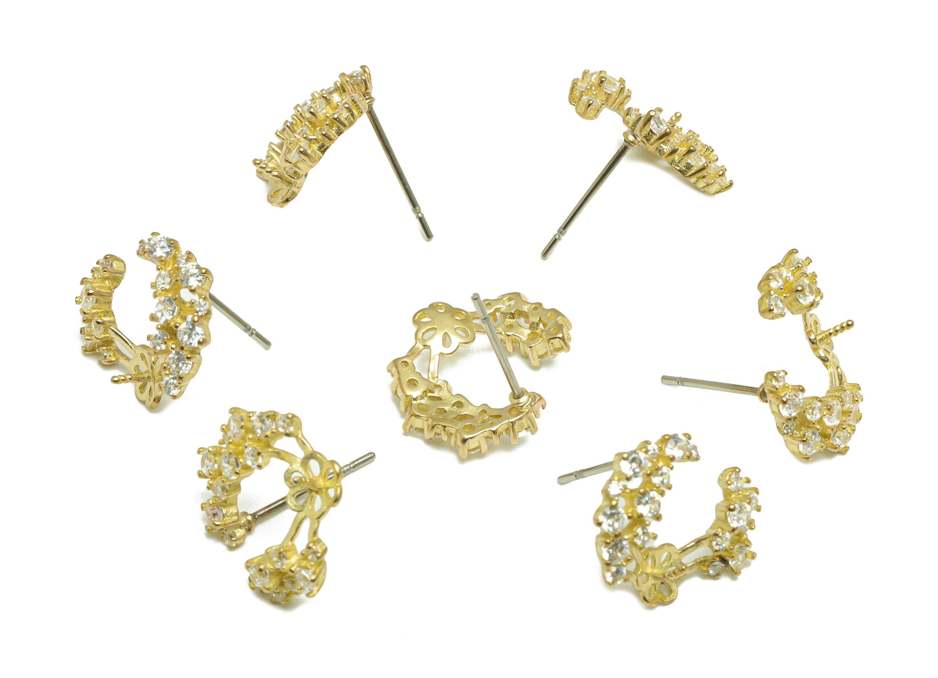 Brass CZ Crescent Earring Stud - Raw Brass Cubic Zircon Moon Earring - Brass Pearl Setting For Earring - Zircon Moon - 15x12x3.61mm - PP9708 - DOMEDBAZAAR