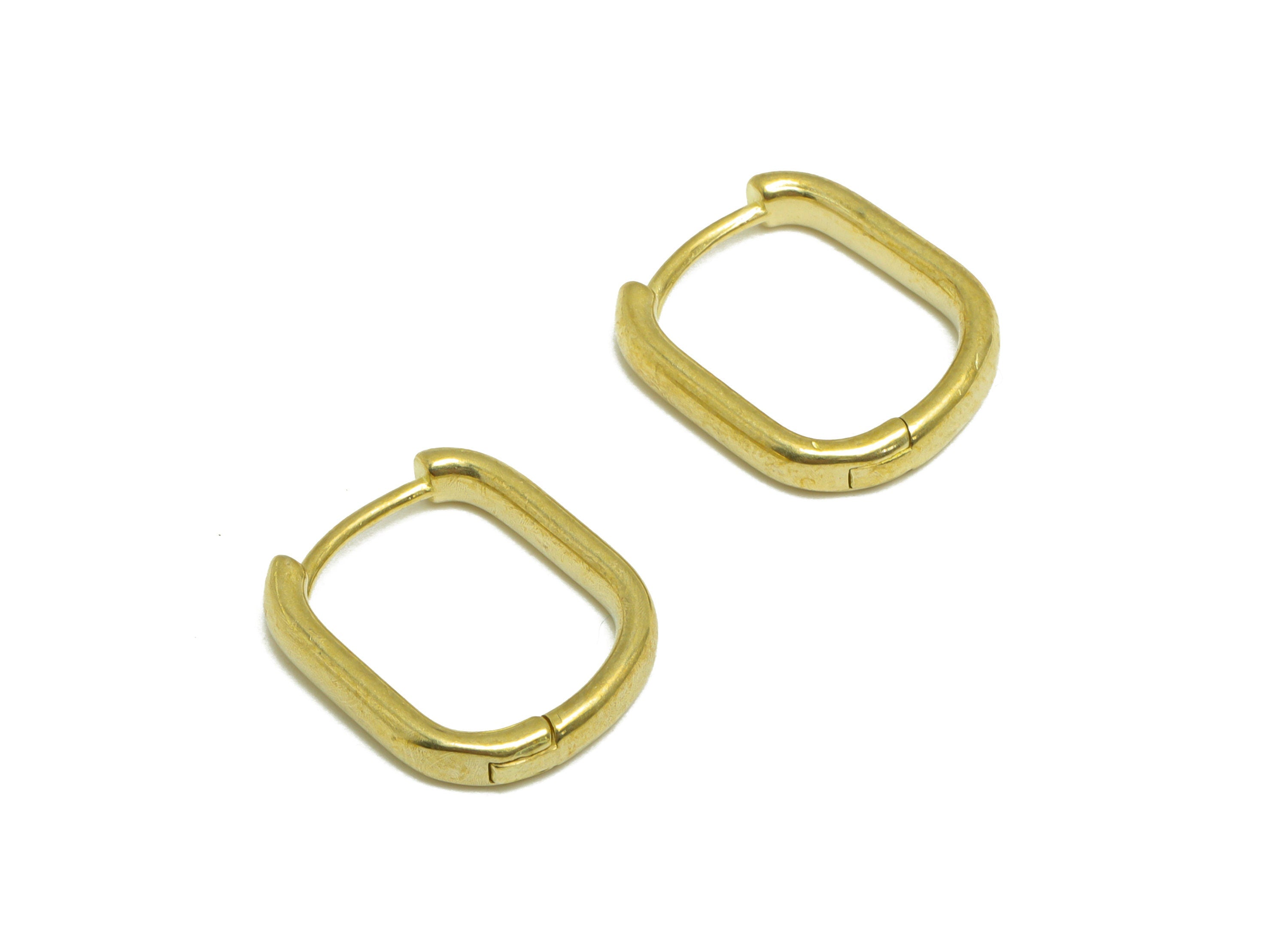 Brass Rectangle Huggie Hoop Earring - Raw Brass Hoop Wire Earring - Brass Geometry Earring - Clasp Hoop Earring - 15.9x13.8x2.91mm - PP9714 - DOMEDBAZAAR