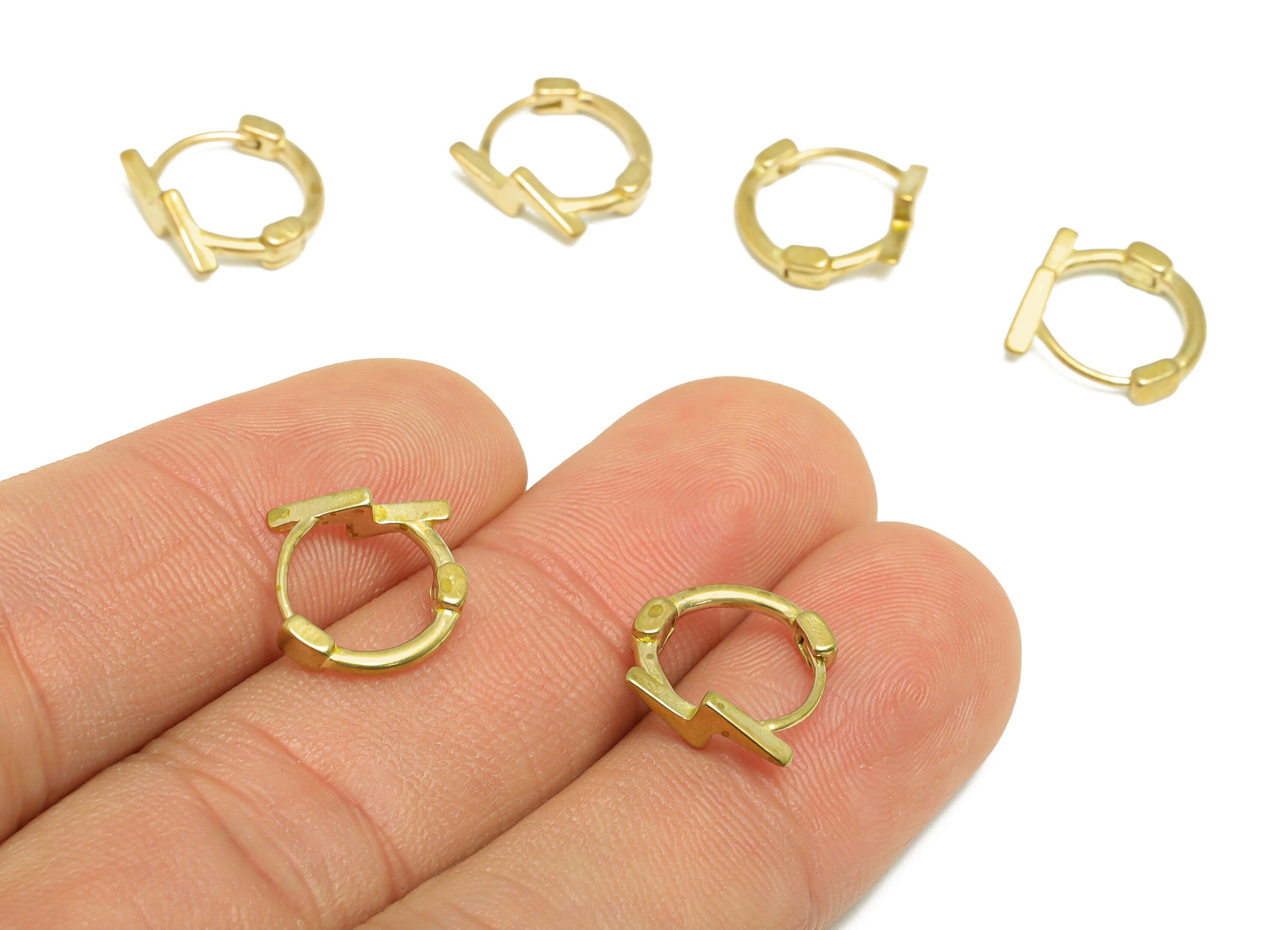 Brass Lightning Huggie Hoop Earring - Raw Brass Dainty Lightning Bolt Huggie Hoop Earrings - Brass Huggie Hoop - 11.5x11.8x3.55mm - PP9737 - DOMEDBAZAAR