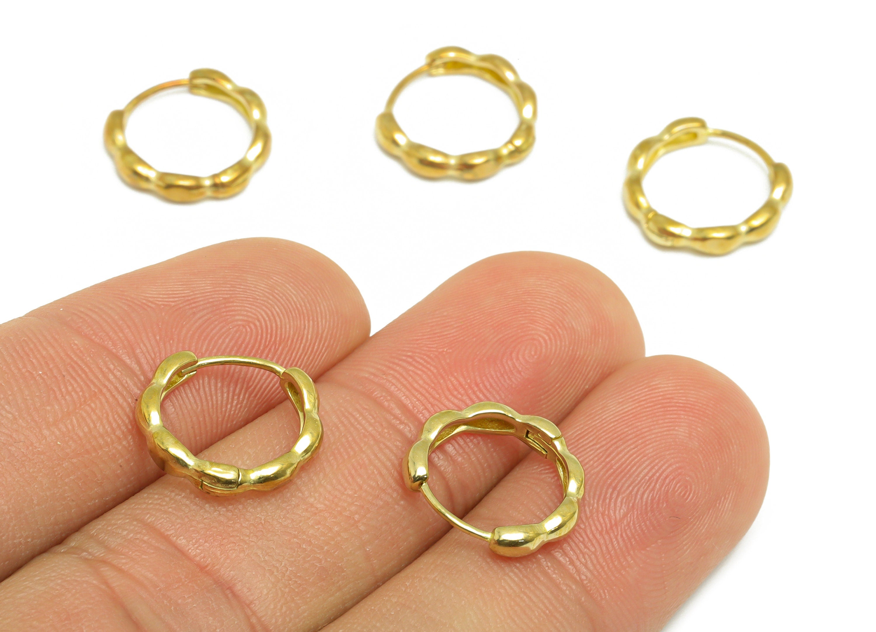 Brass Round Huggie Hoop Earring - Raw Brass Textured Hoop Huggie Earring - Brass Wavy Geometry Hoop Earring - 13.9x13.3x2.67mm - PP9739 - DOMEDBAZAAR