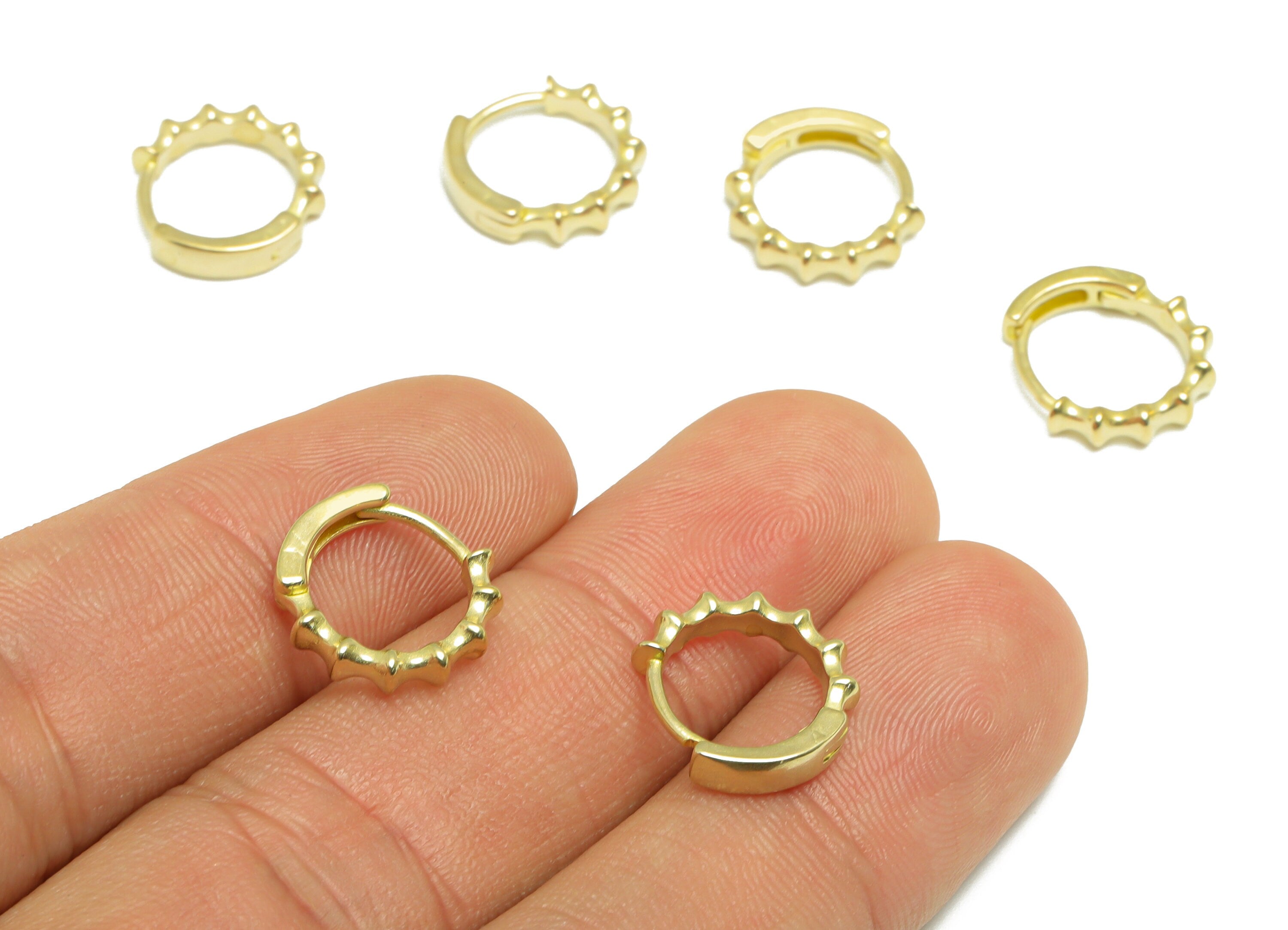 Brass Round Huggie Hoop Earring - Raw Brass Textured Hoop Huggie Earring - Brass Circle Geometry Hoop Earring - 13.2x12.6x2.95mm - PP9758 - DOMEDBAZAAR