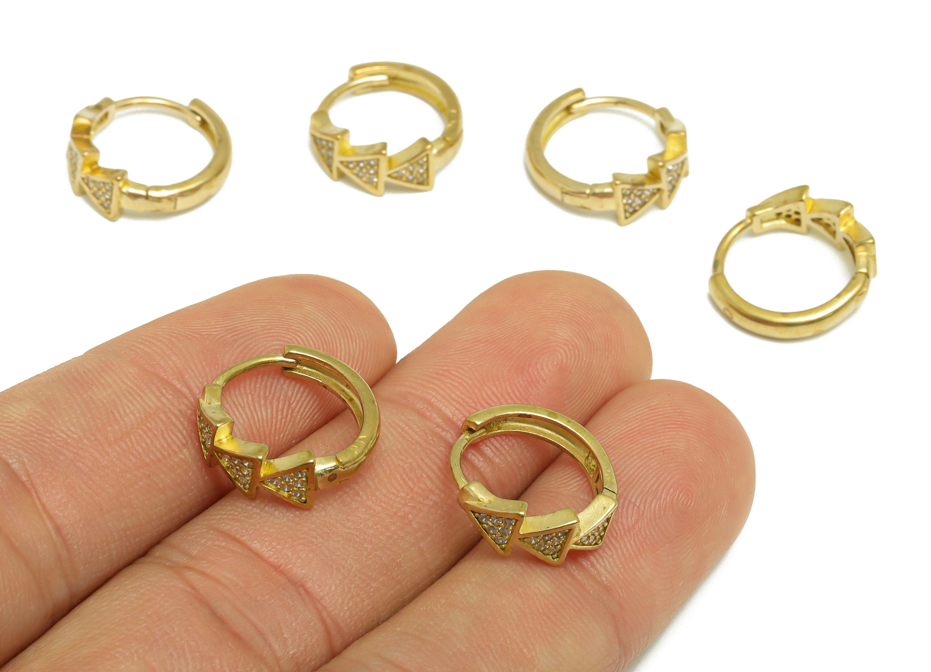 Brass Arrow CZ Huggie Hoop Earring - Raw Brass Round Wire Hoop Clasp Earring - Brass Cubic Zircon Hoop Earring - 15.4x14.3x5.8mm - PP9735 - DOMEDBAZAAR