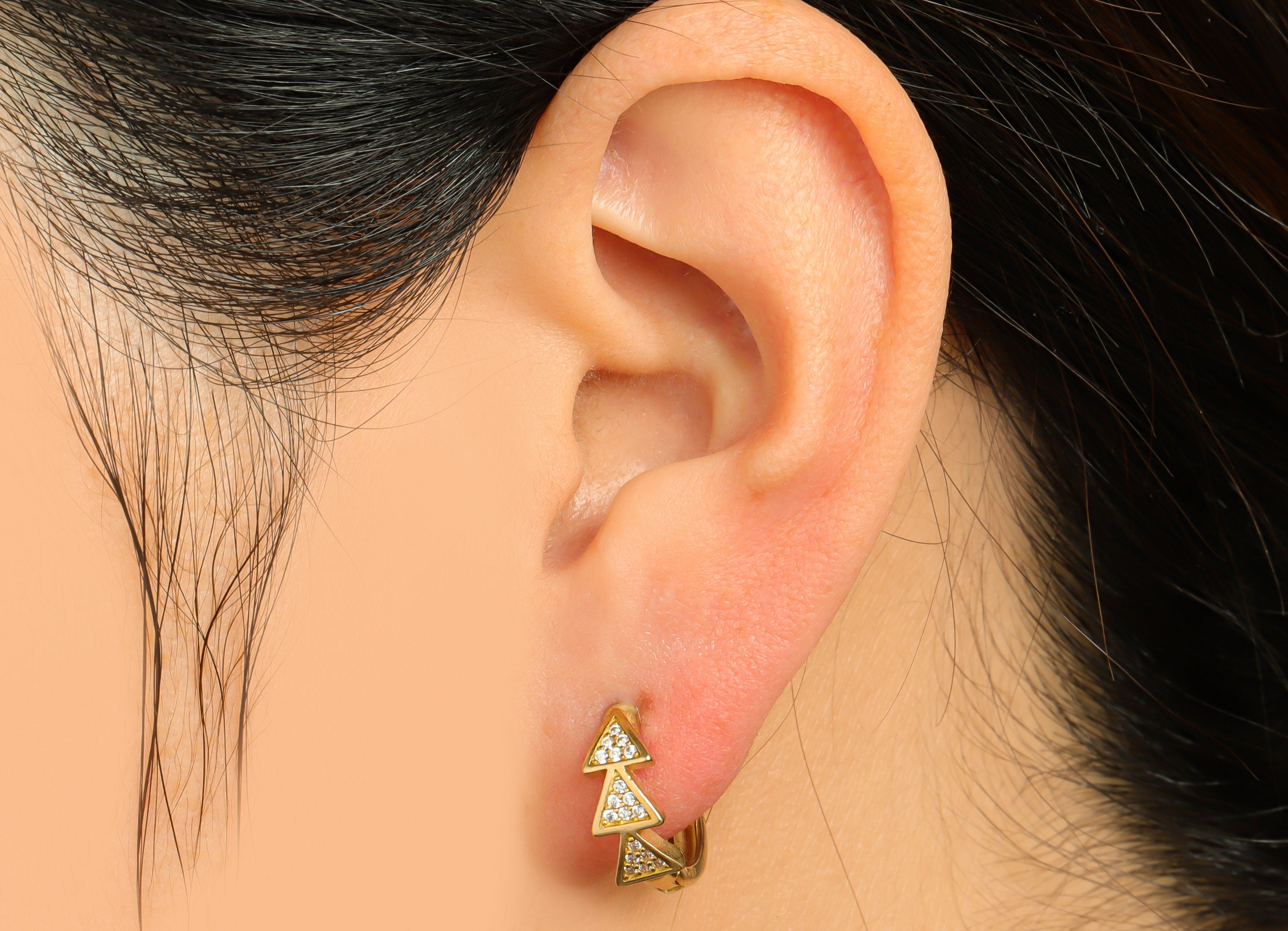 Brass Arrow CZ Huggie Hoop Earring - Raw Brass Round Wire Hoop Clasp Earring - Brass Cubic Zircon Hoop Earring - 15.4x14.3x5.8mm - PP9735 - DOMEDBAZAAR