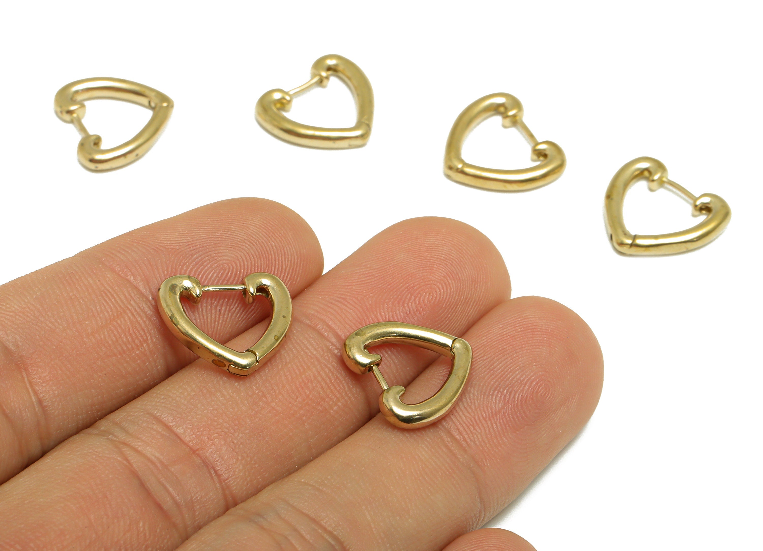 Brass Heart Huggie Hoop Earring - Raw Brass Heart Hoop Huggie Earring - Brass Heart Clasp Hoop Earring - 14.3x13.3x2.55mm - PP9741 - DOMEDBAZAAR