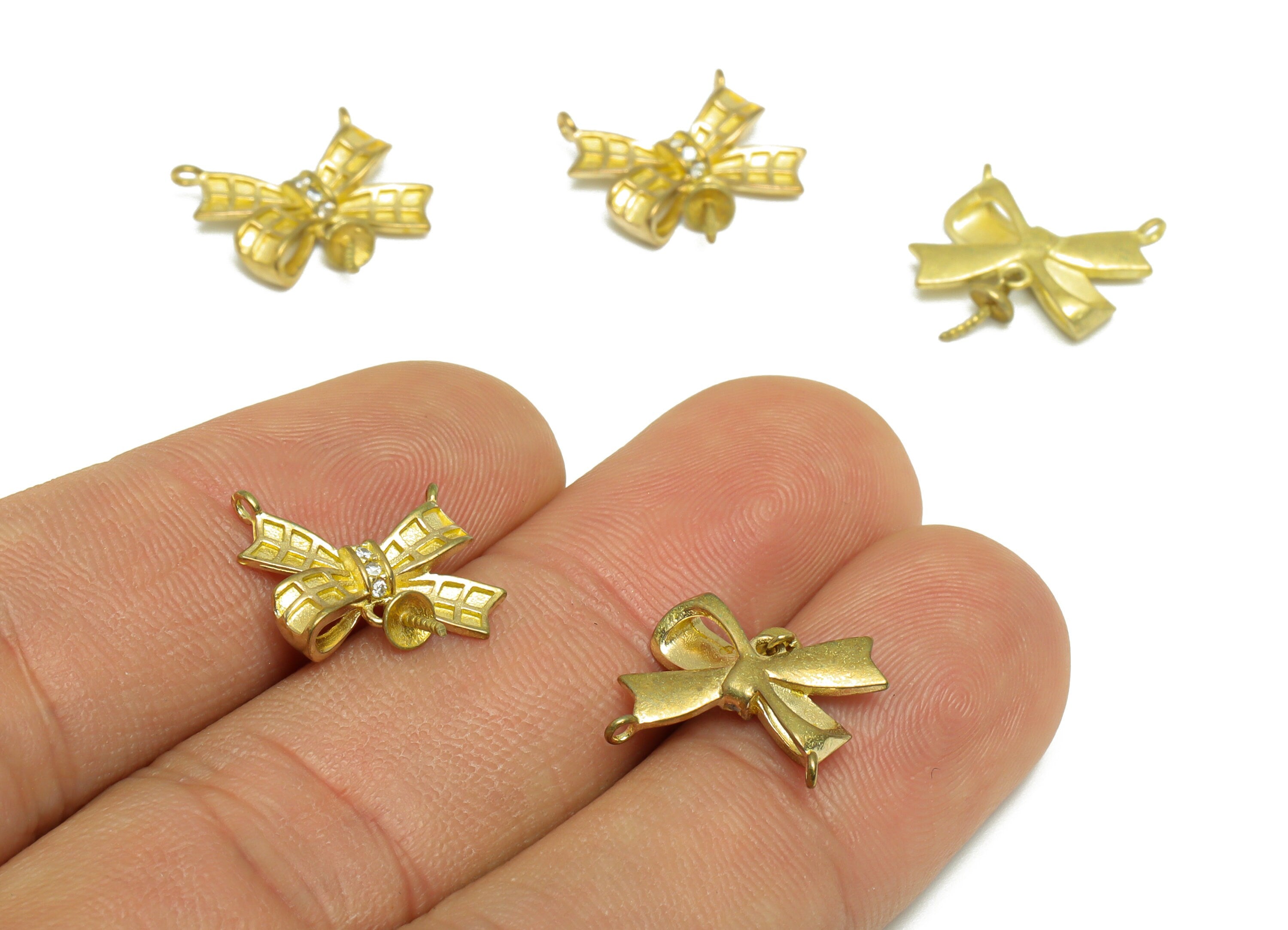 CZ Butterfly Bow Earring Pendant - Raw Brass Cubic Zircon Earring For Necklace - Brass Setting Bead Earring Pendant - 14.2x11.4x3mm - PP9718 - DOMEDBAZAAR