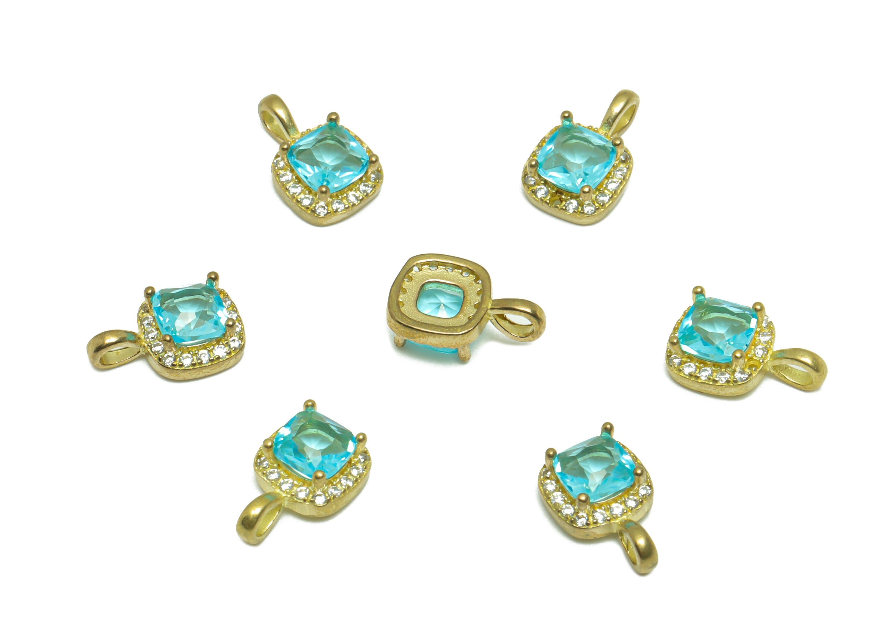 Brass CZ Square Earring Charm - Raw Brass Blue Earring Pendant - Brass Cubic Zircon Earring Charm - Bracelet Bead - 11x7.3x4.13mm - PP9761 - DOMEDBAZAAR