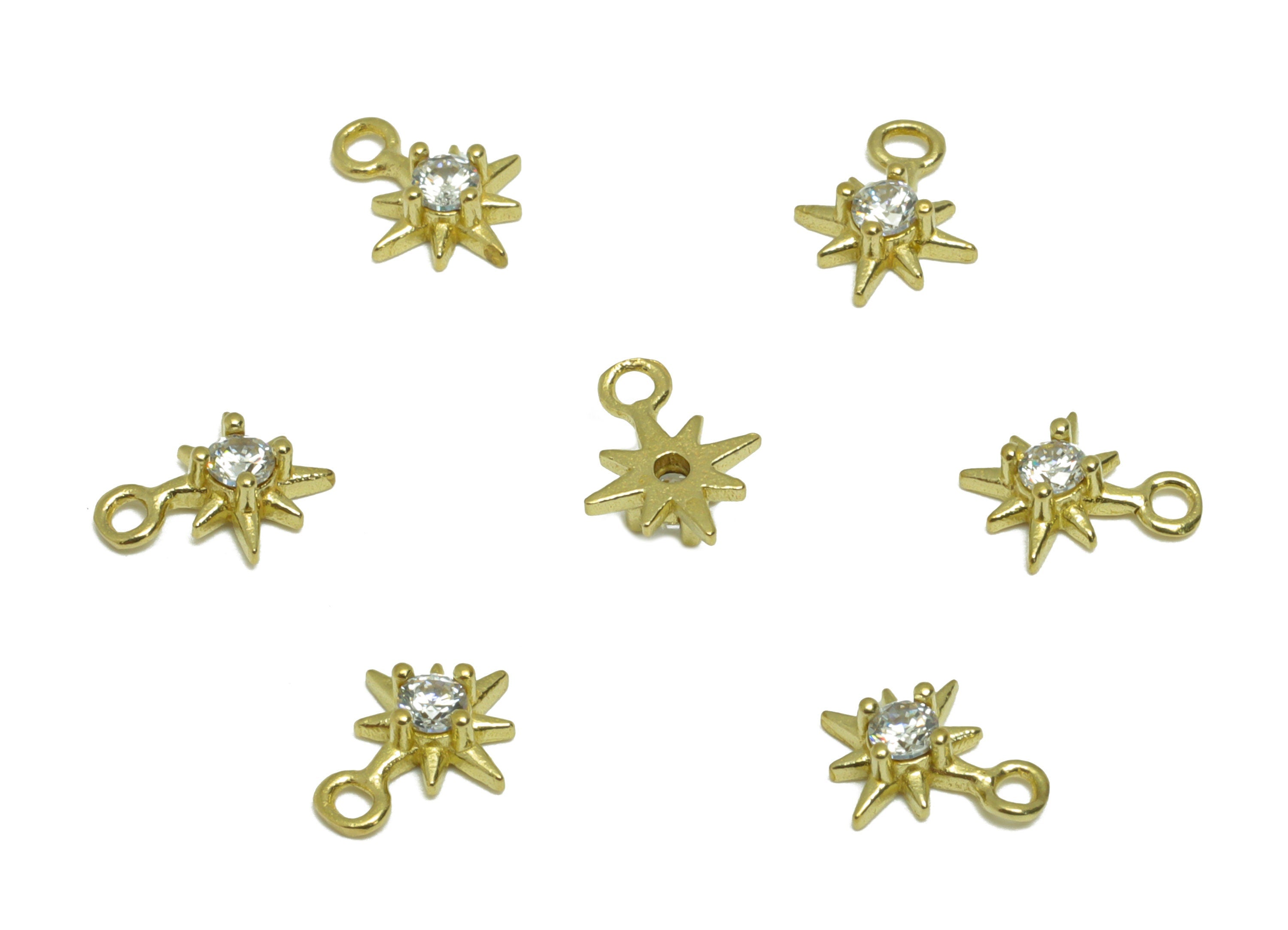 Brass CZ Star Earring Charm - Brass Cubic Zircon Star Charm - Brass Zircon North Star Charm - Bracelet Charm- 7x5x2mm -PP9494 - DOMEDBAZAAR