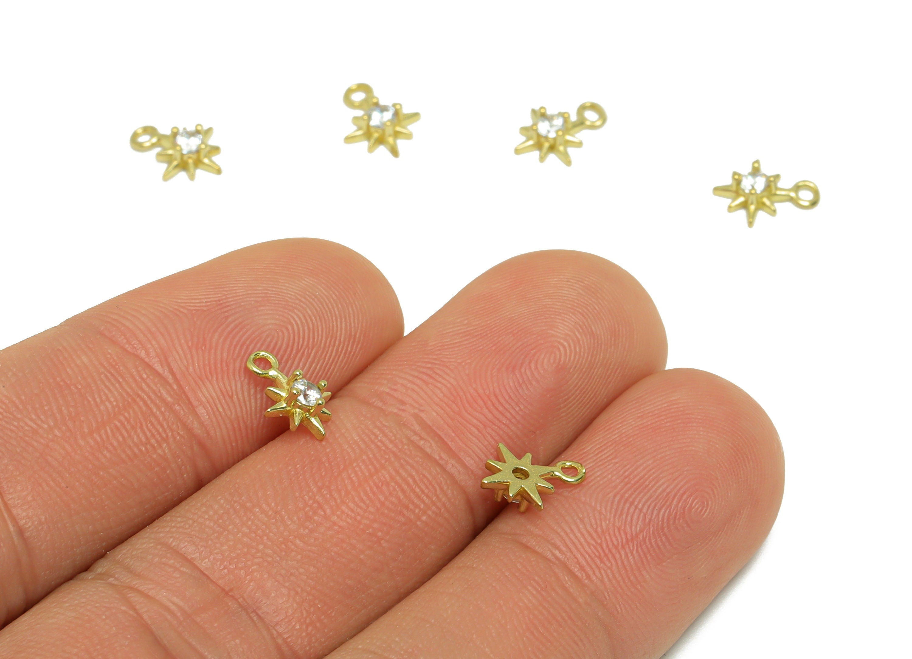Brass CZ Star Earring Charm - Brass Cubic Zircon Star Charm - Brass Zircon North Star Charm - Bracelet Charm- 7x5x2mm -PP9494 - DOMEDBAZAAR