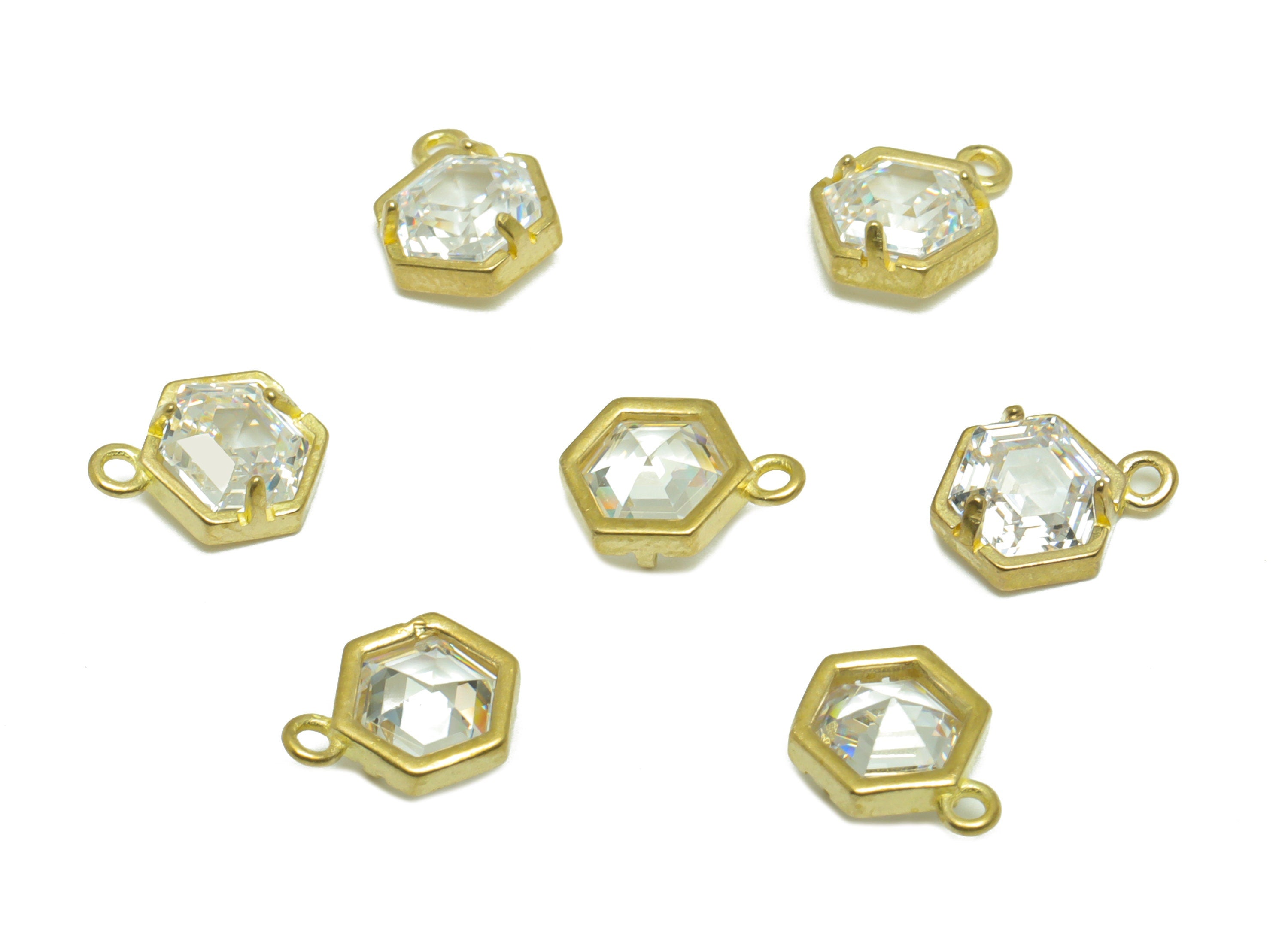 Brass CZ Hexagon Earring Charm - Raw Brass Geometry Earring Pendant - Brass Cubic Zircon Earring Charm - Bracelet Bead - 8.8x6x3mm - PP9785 - DOMEDBAZAAR