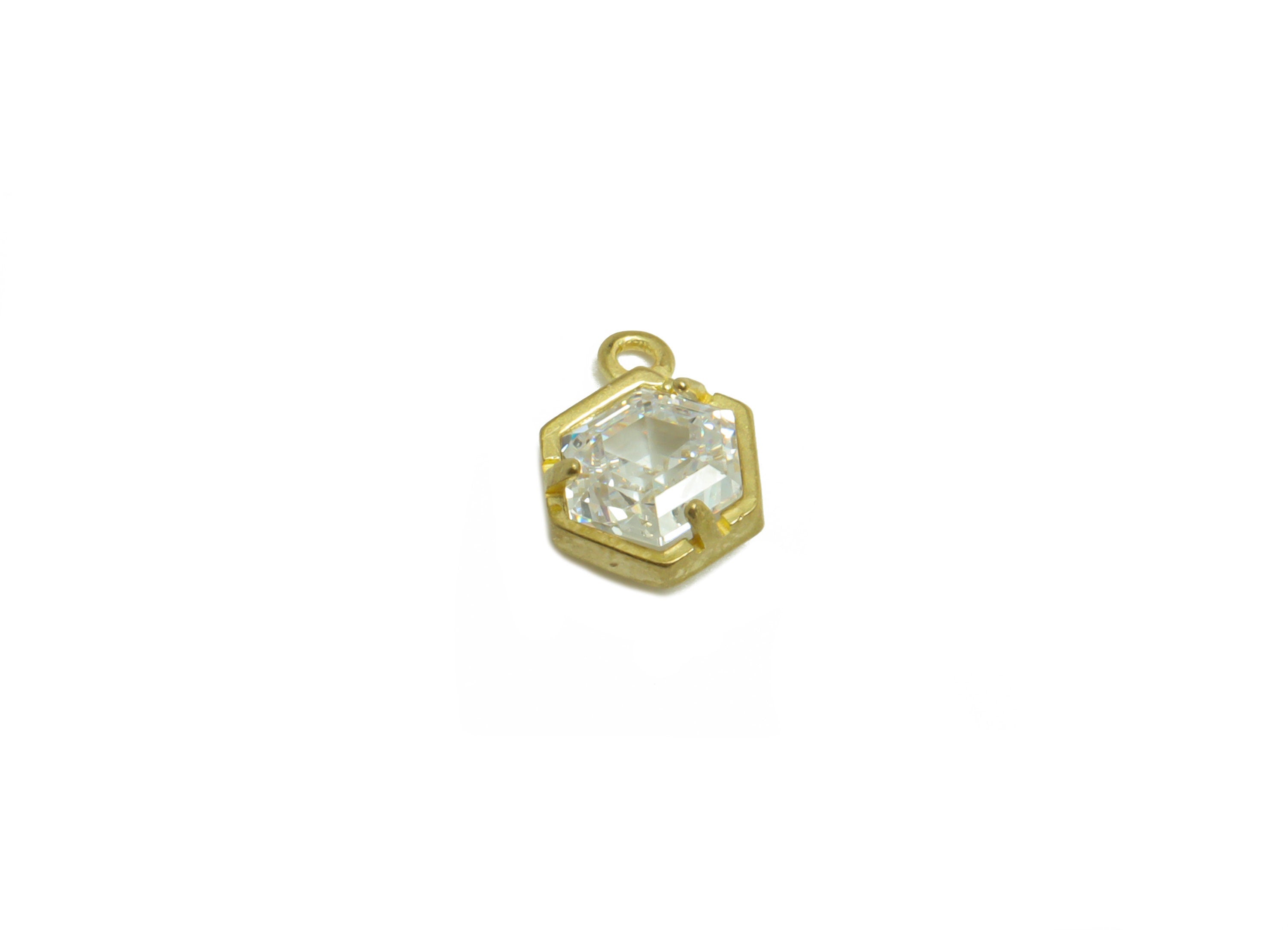 Brass CZ Hexagon Earring Charm - Raw Brass Geometry Earring Pendant - Brass Cubic Zircon Earring Charm - Bracelet Bead - 8.8x6x3mm - PP9785 - DOMEDBAZAAR