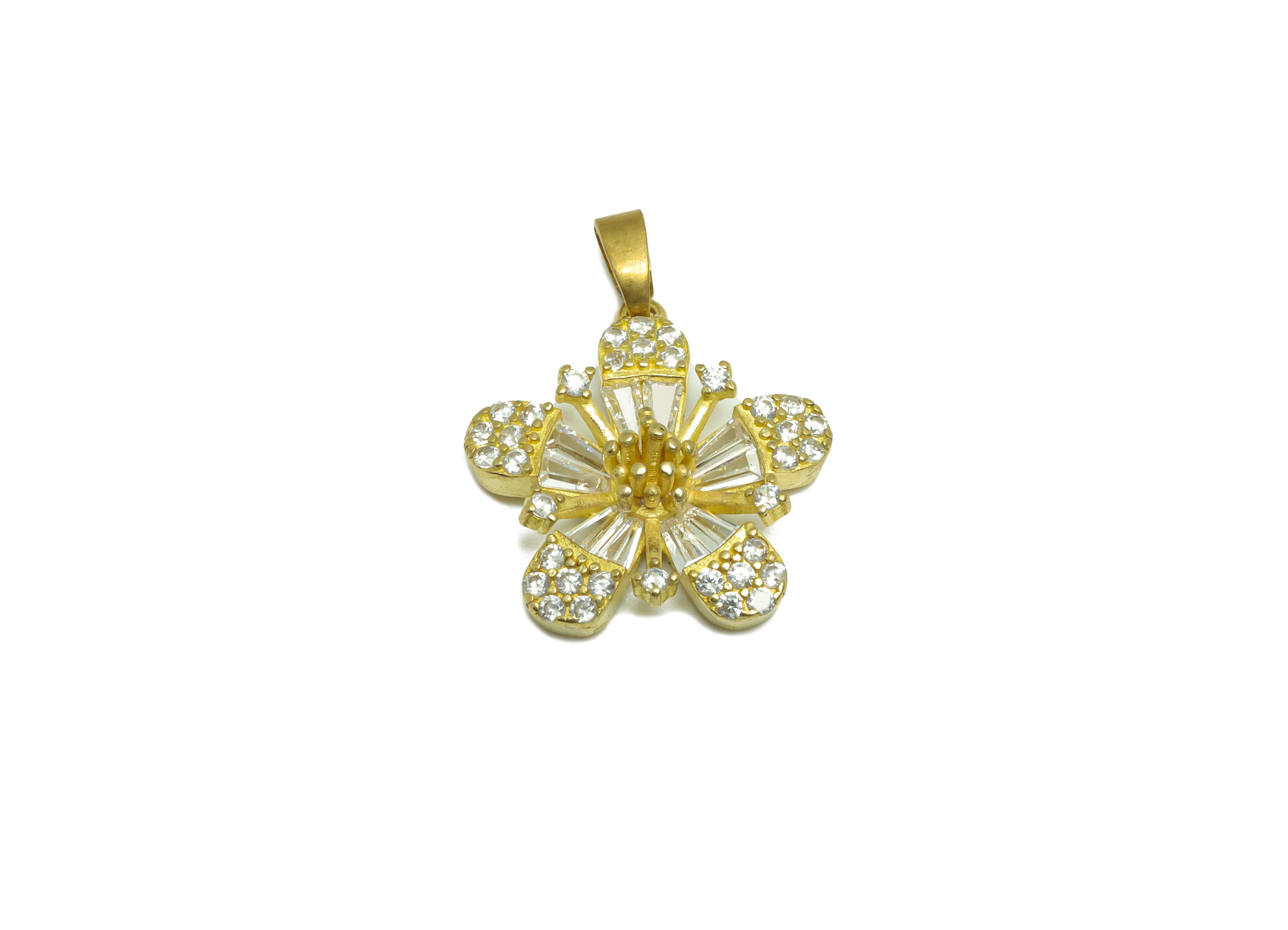 Brass CZ Flower Earring Pendant - Brass Daisy Earring Pendant - Raw Brass Flower Cubic Zircon Earring Charm - For Necklace -23x18x5mm-PP9722 - DOMEDBAZAAR