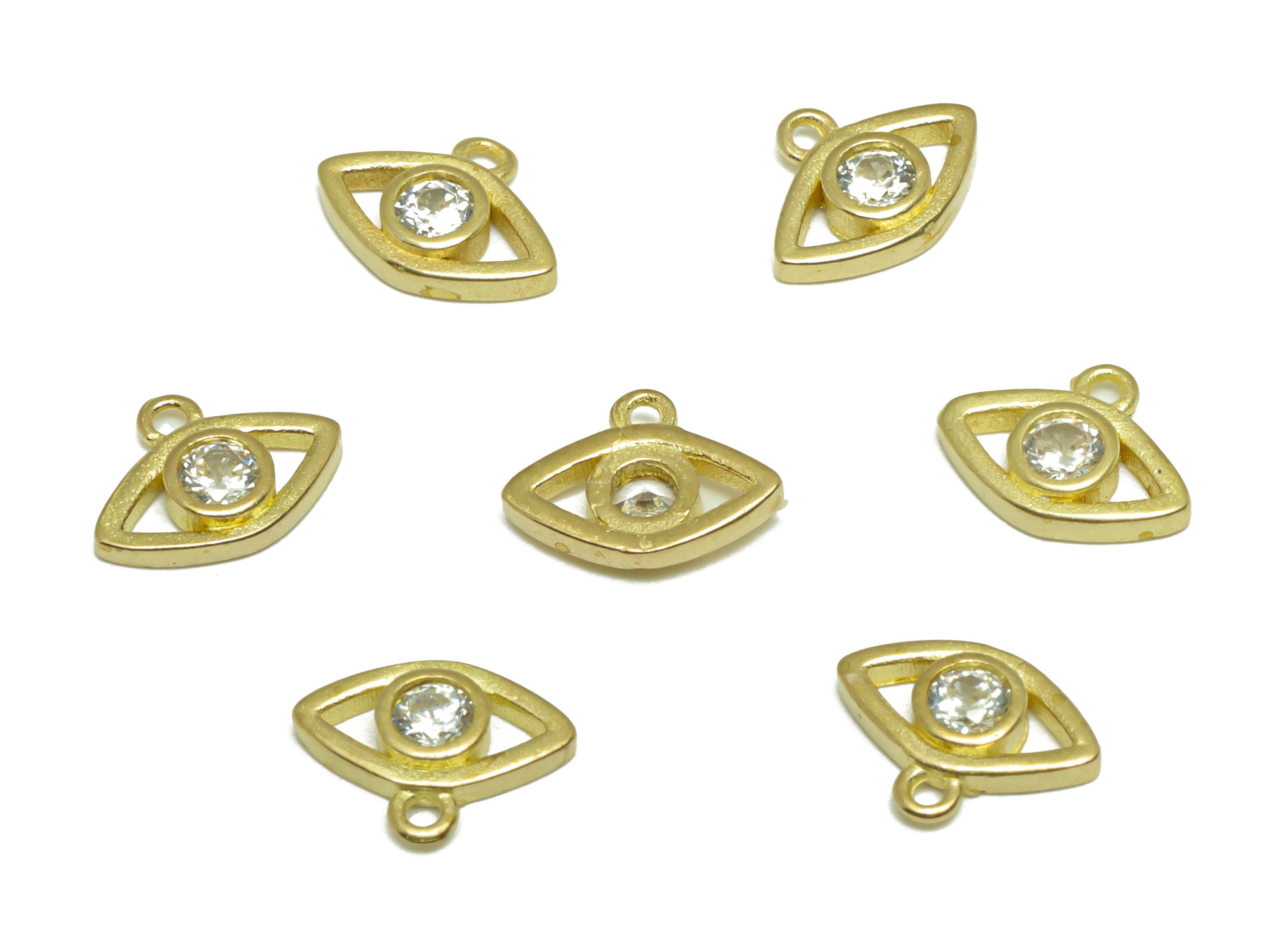 Brass CZ Eye Earring Charm - Raw Brass Eye Earring Pendant - Brass Cubic Zircon Earring Charm - Mini Eye Bracelet Charm - 9.9x7x1mm - PP9778 - DOMEDBAZAAR